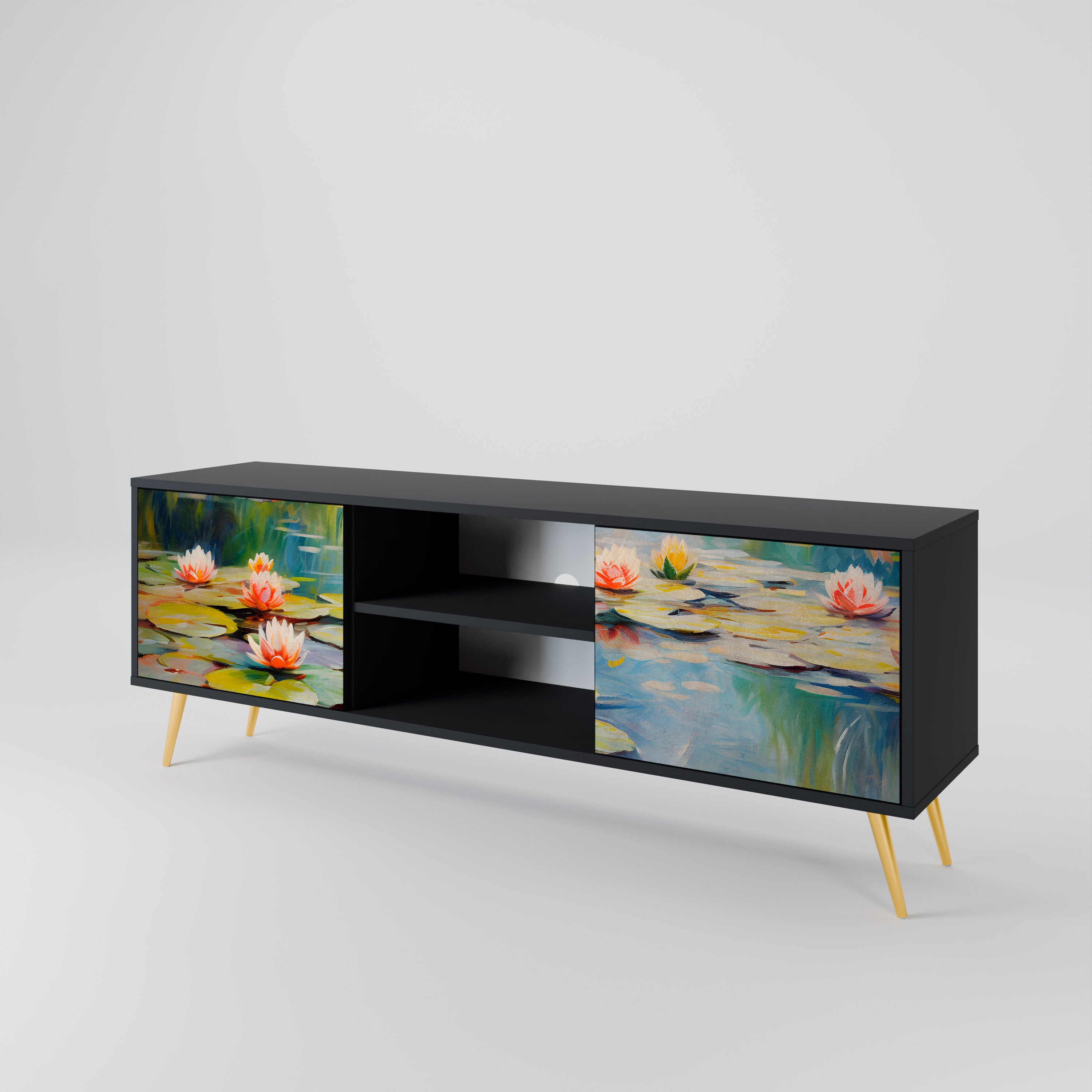 Mueble de TV de 2 puertas BLOOMING WATERS con acabado negro