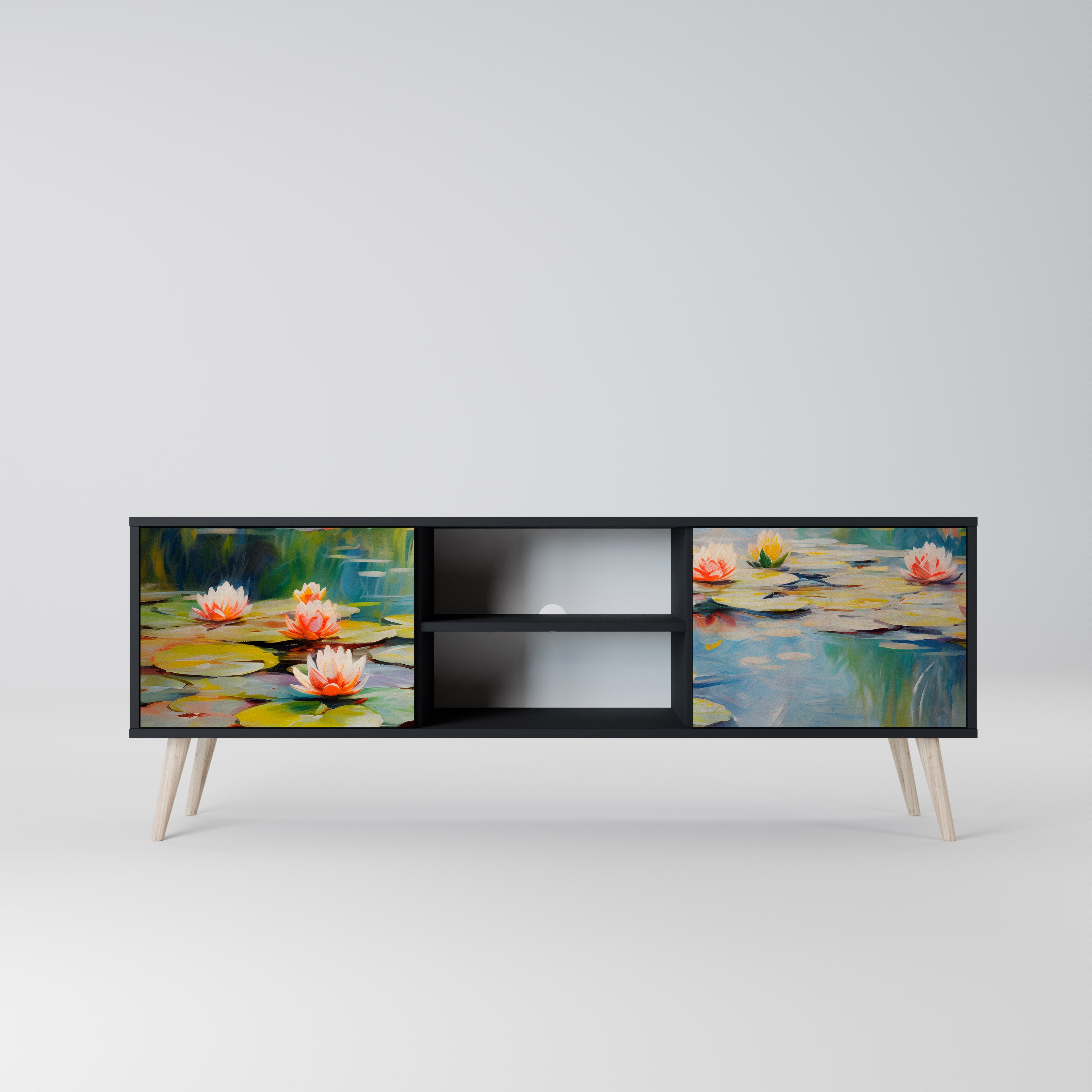 Mueble de TV de 2 puertas BLOOMING WATERS con acabado negro