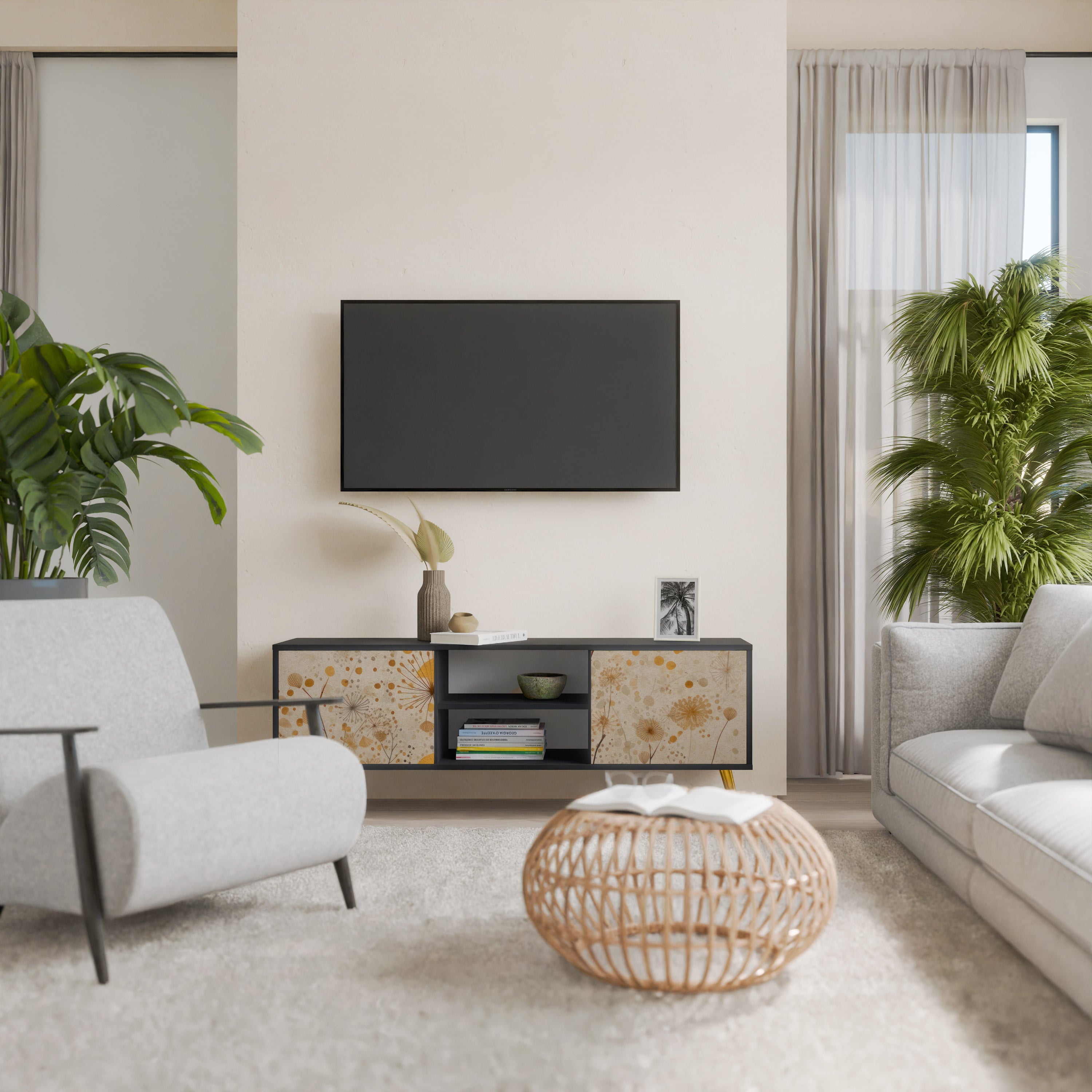 Mueble de TV de 2 puertas MORNING GLADE con acabado negro