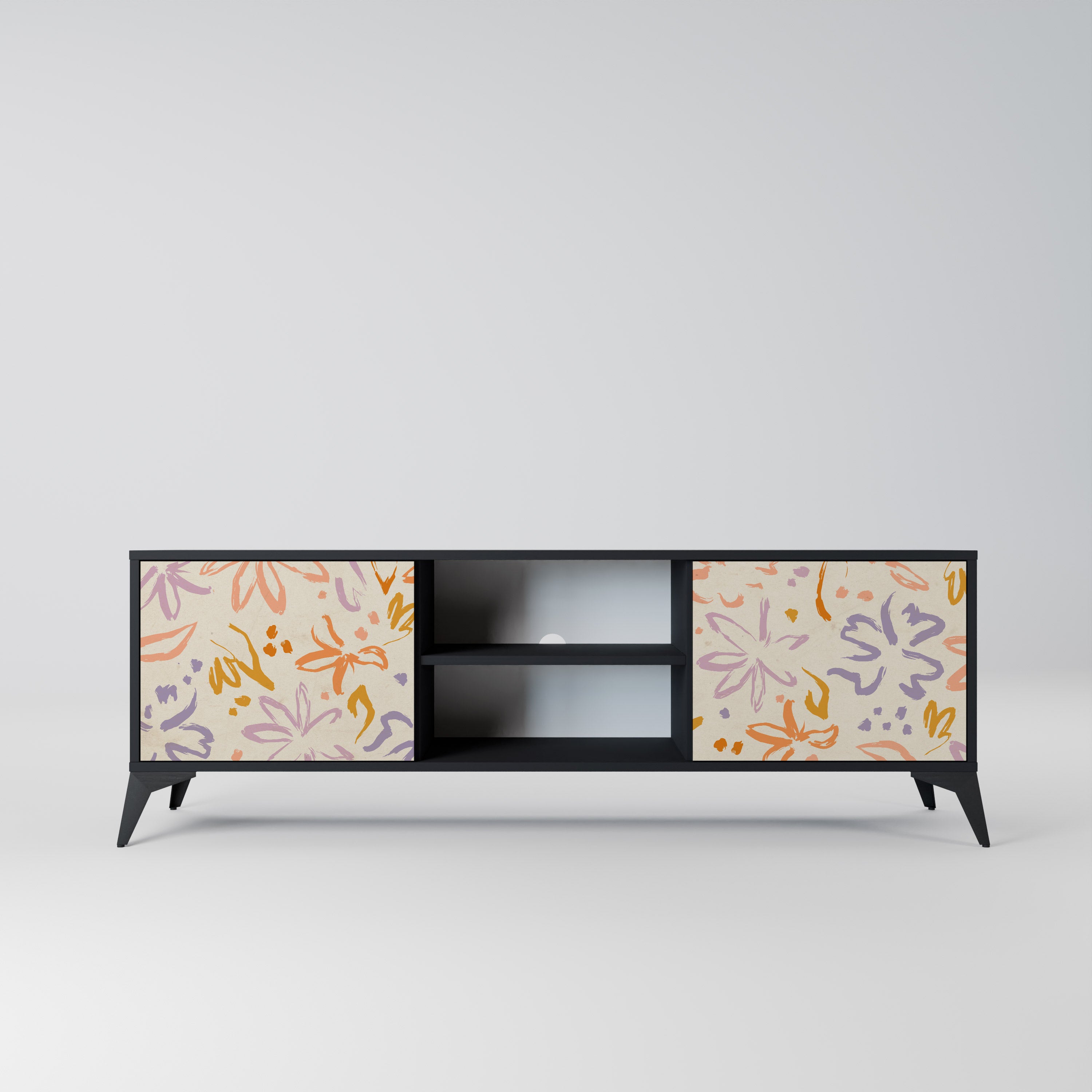 Mueble de TV de 2 puertas SPRING WHIMSY con acabado negro