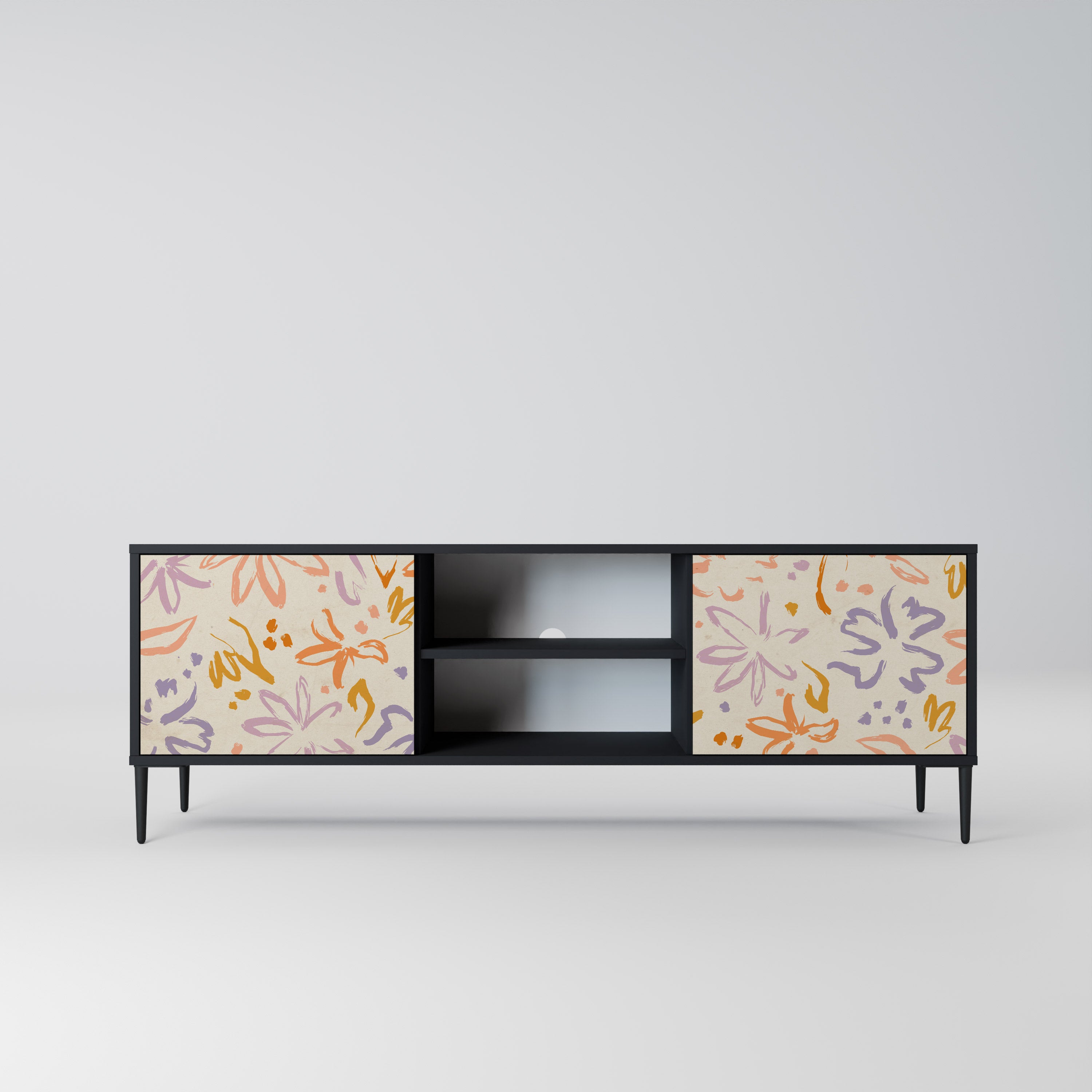 Mueble de TV de 2 puertas SPRING WHIMSY con acabado negro