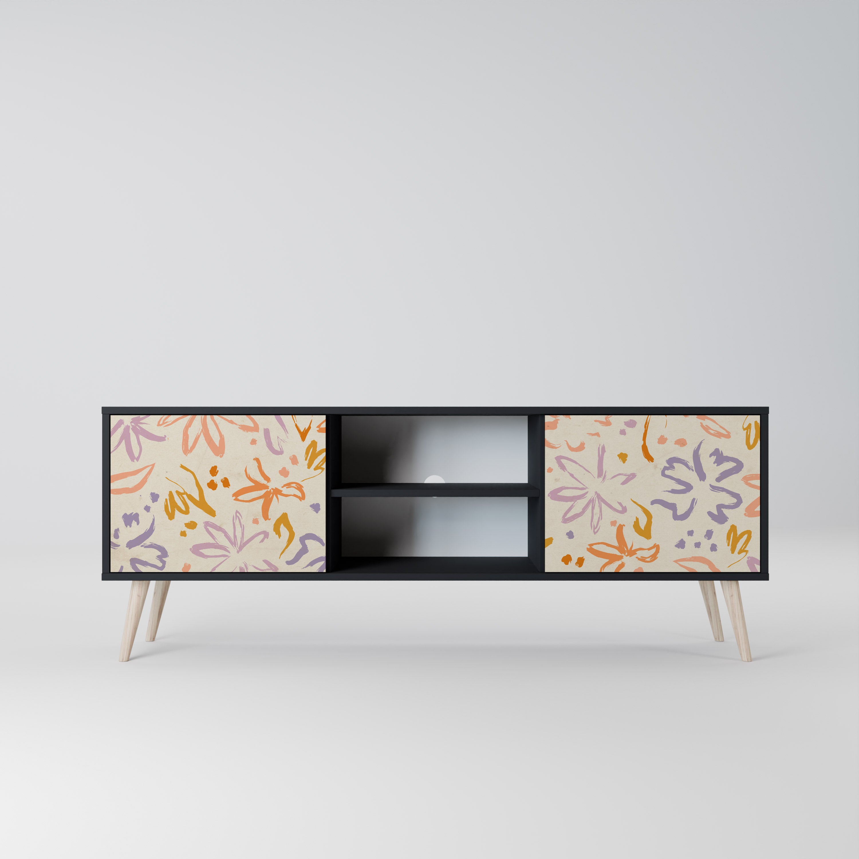 Mueble de TV de 2 puertas SPRING WHIMSY con acabado negro