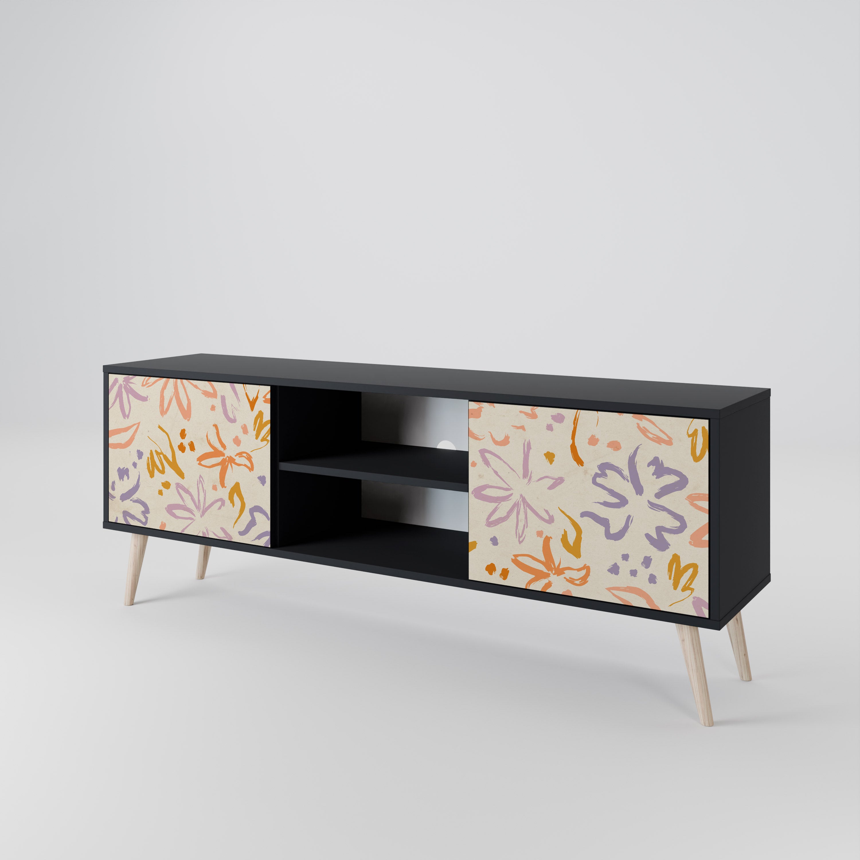 Mueble de TV de 2 puertas SPRING WHIMSY con acabado negro