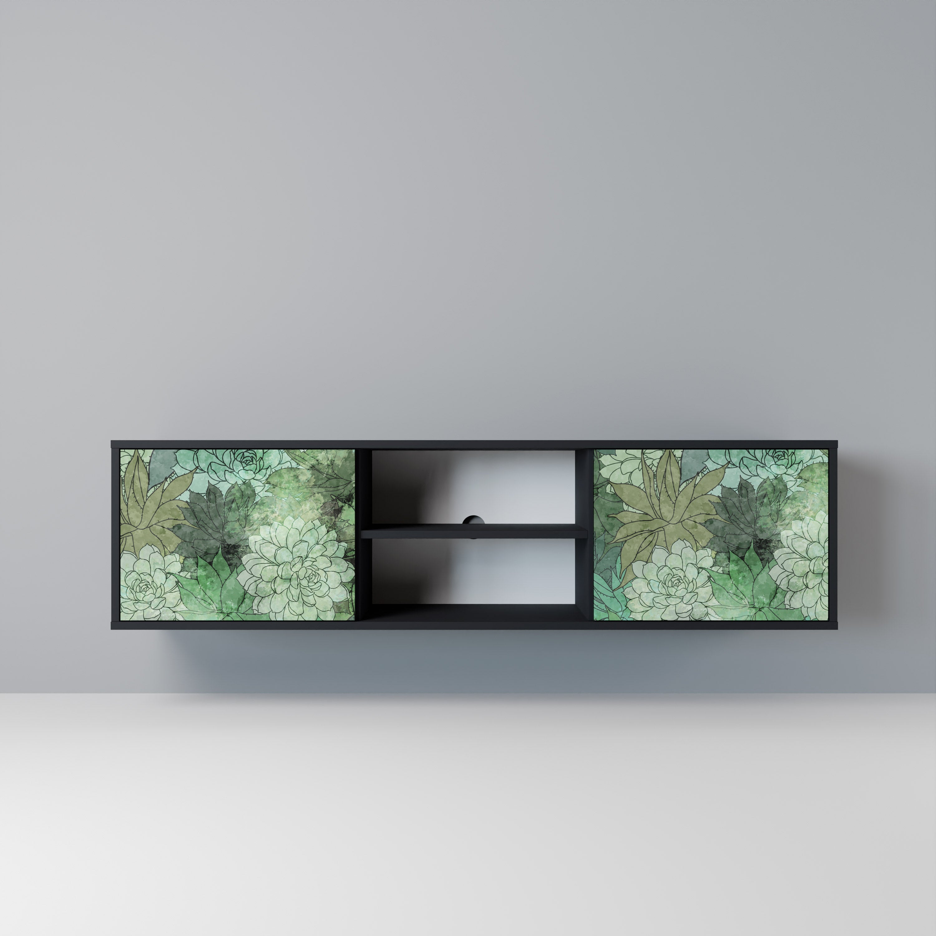Mueble de TV de 2 puertas SUCCULENT CLUSTER con acabado negro