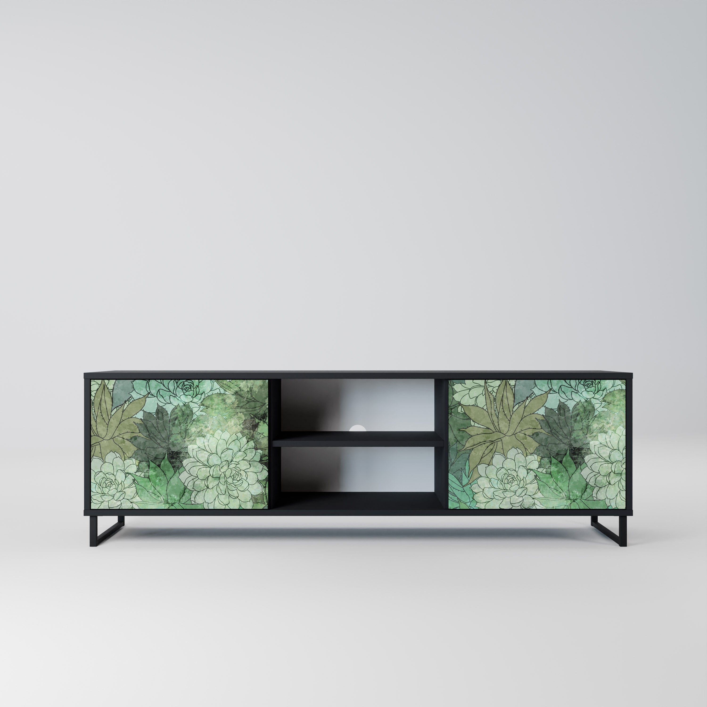 Mueble de TV de 2 puertas SUCCULENT CLUSTER con acabado negro