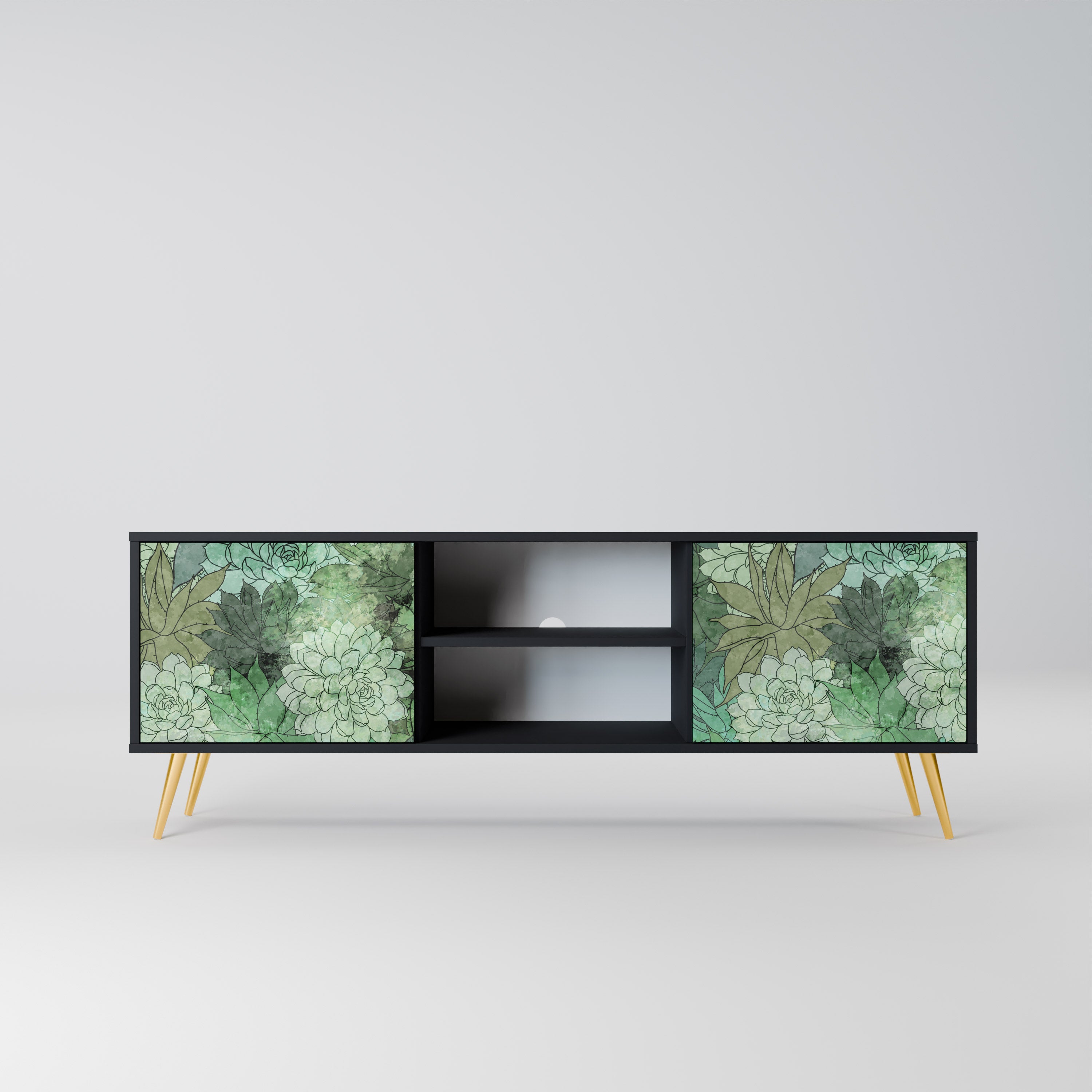 Mueble de TV de 2 puertas SUCCULENT CLUSTER con acabado negro