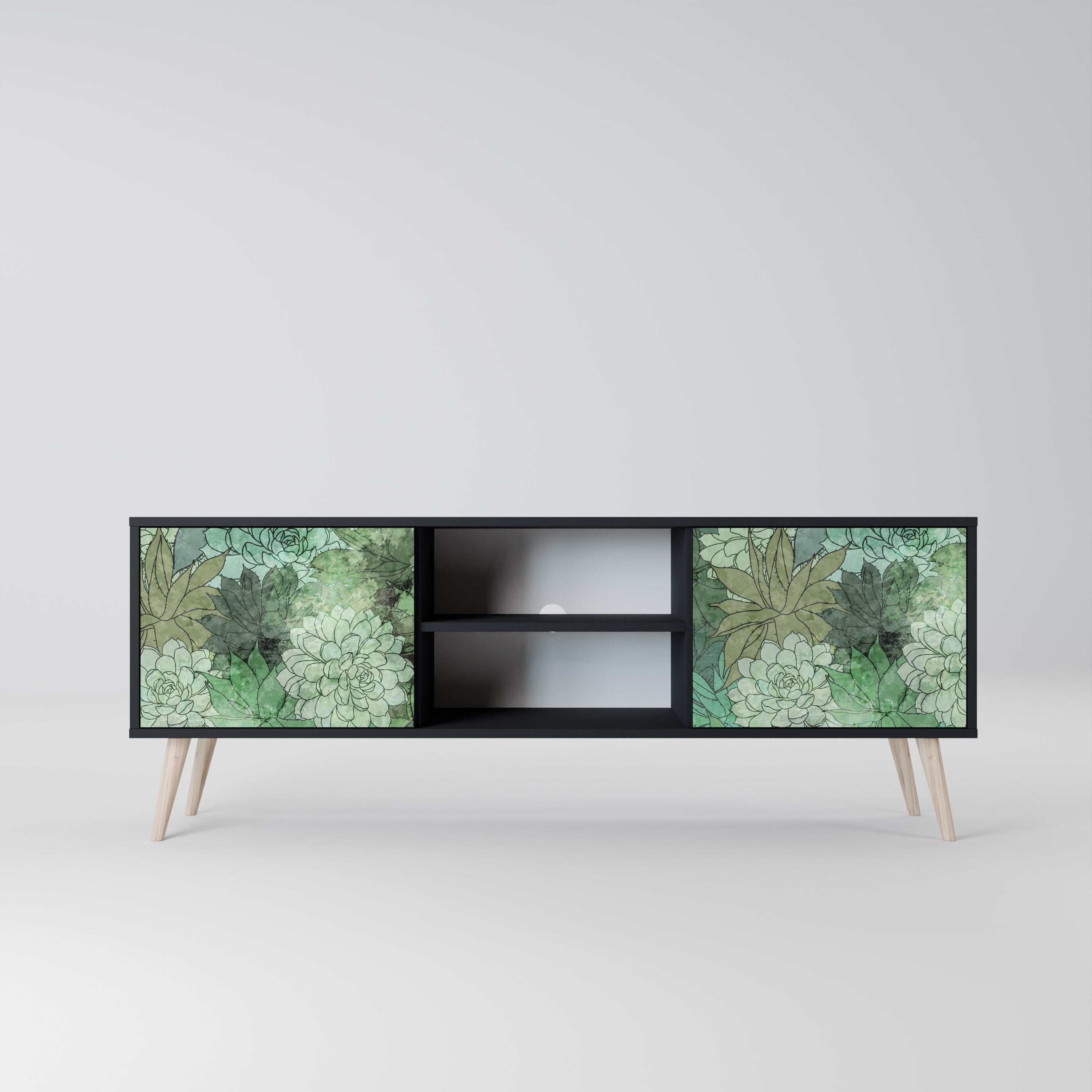 Mueble de TV de 2 puertas SUCCULENT CLUSTER con acabado negro