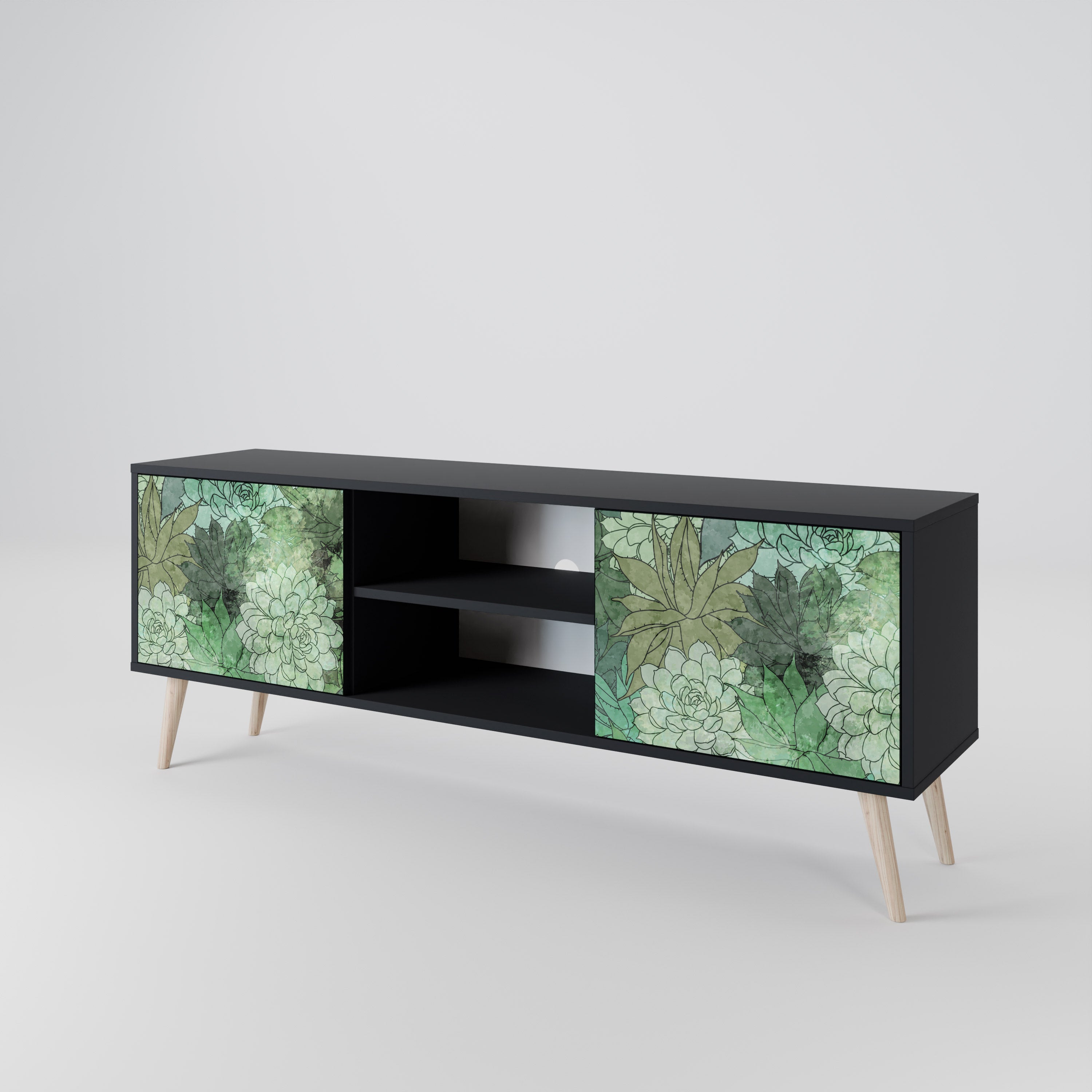 Mueble de TV de 2 puertas SUCCULENT CLUSTER con acabado negro