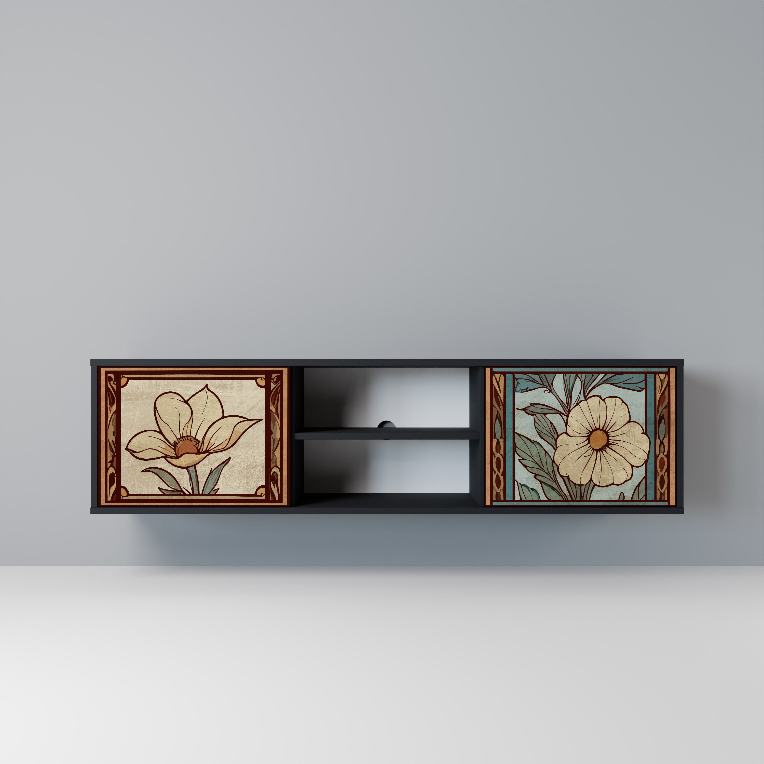 Mueble de TV TIMELESS FLORA de 2 puertas con acabado negro