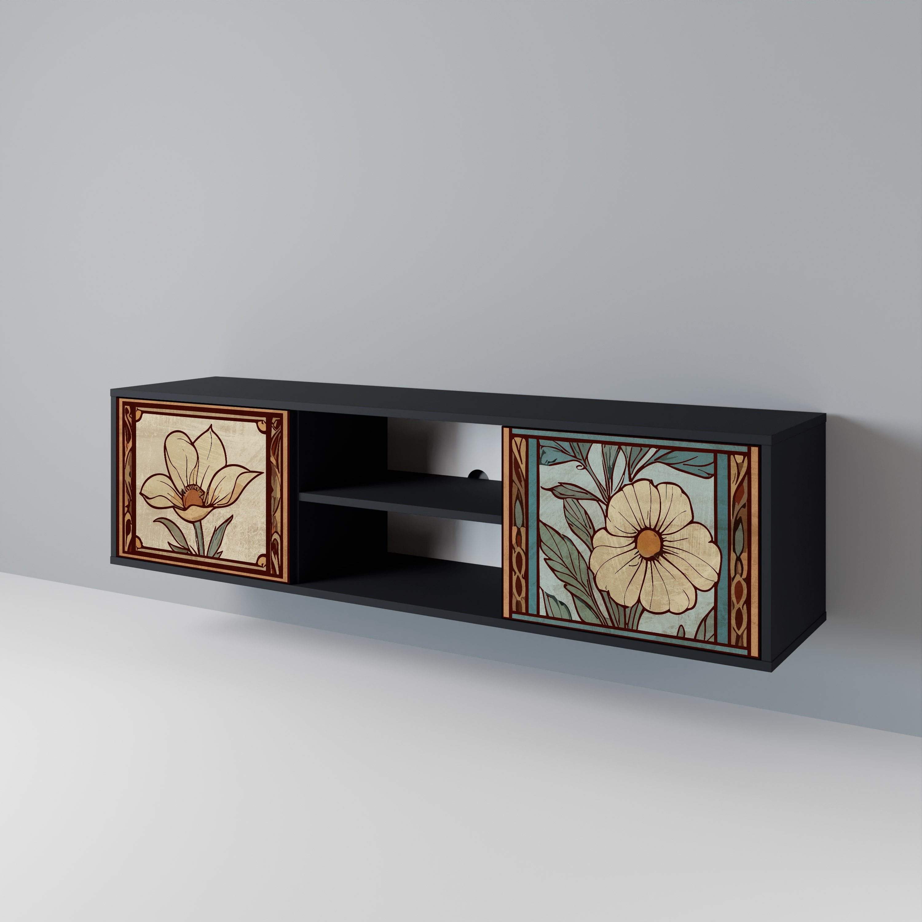 Mueble de TV TIMELESS FLORA de 2 puertas con acabado negro