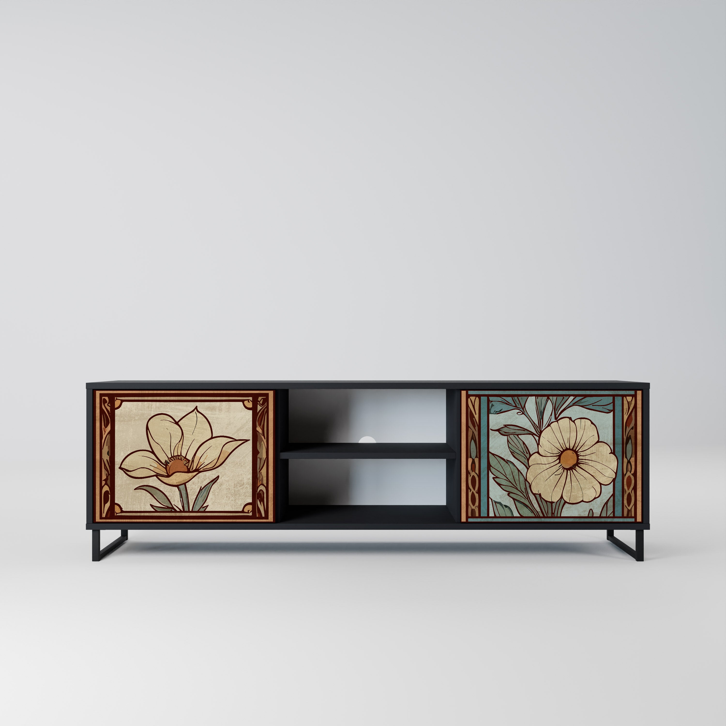 Mueble de TV TIMELESS FLORA de 2 puertas con acabado negro