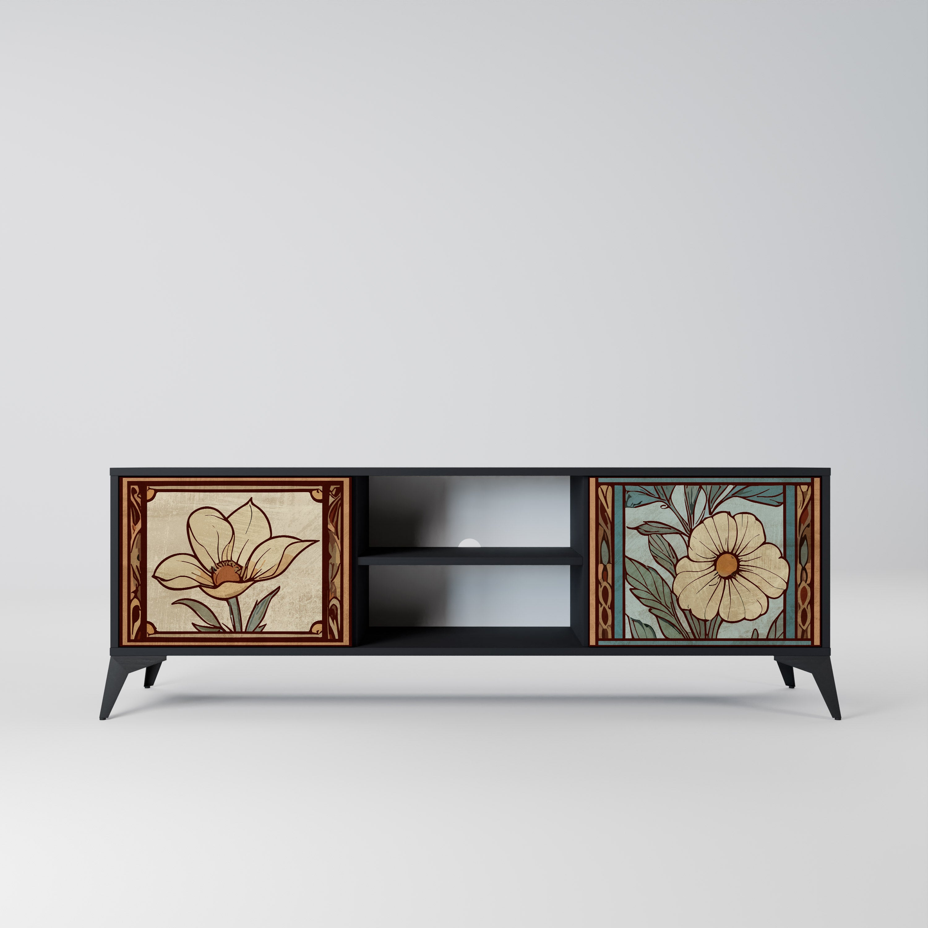 Mueble de TV TIMELESS FLORA de 2 puertas con acabado negro