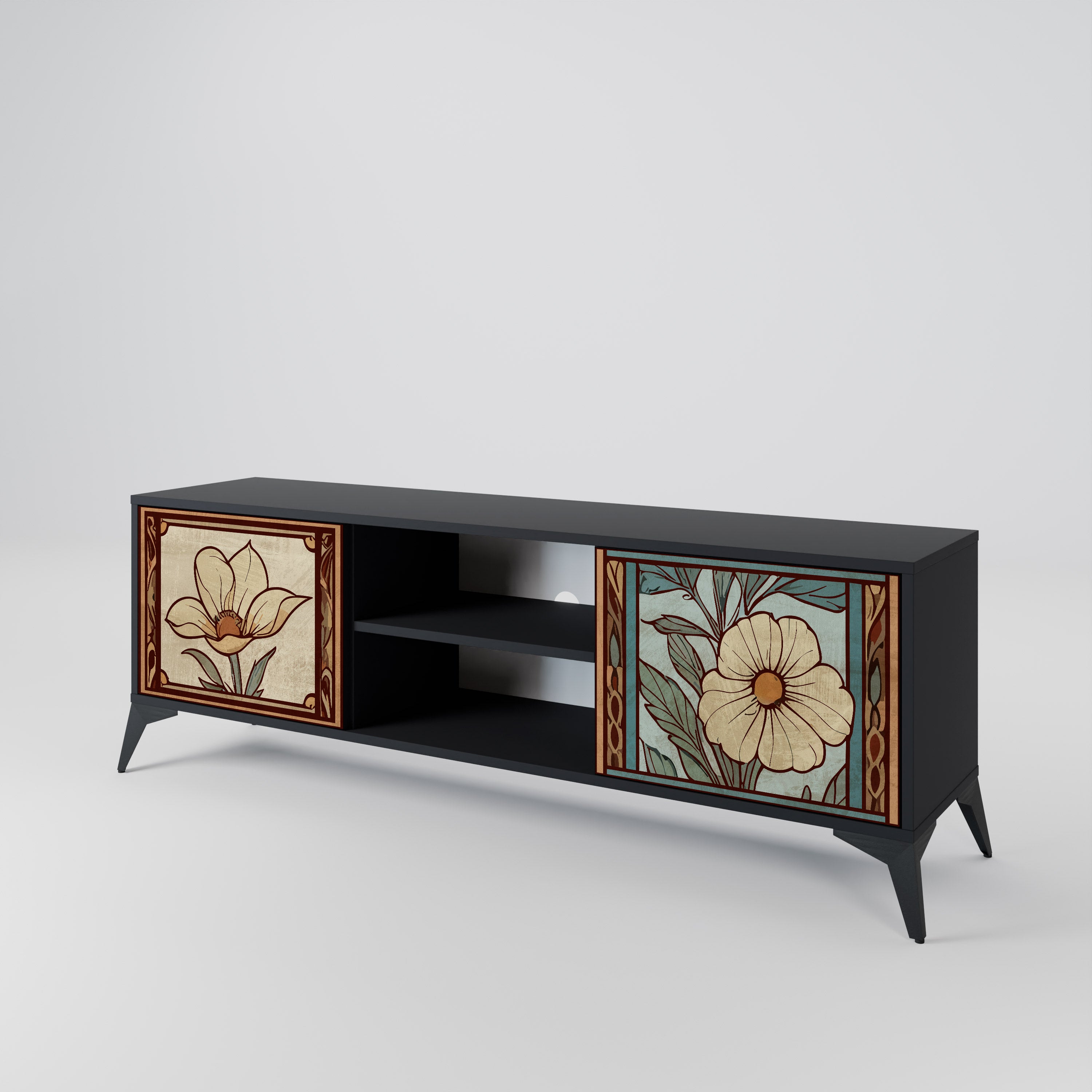 Mueble de TV TIMELESS FLORA de 2 puertas con acabado negro