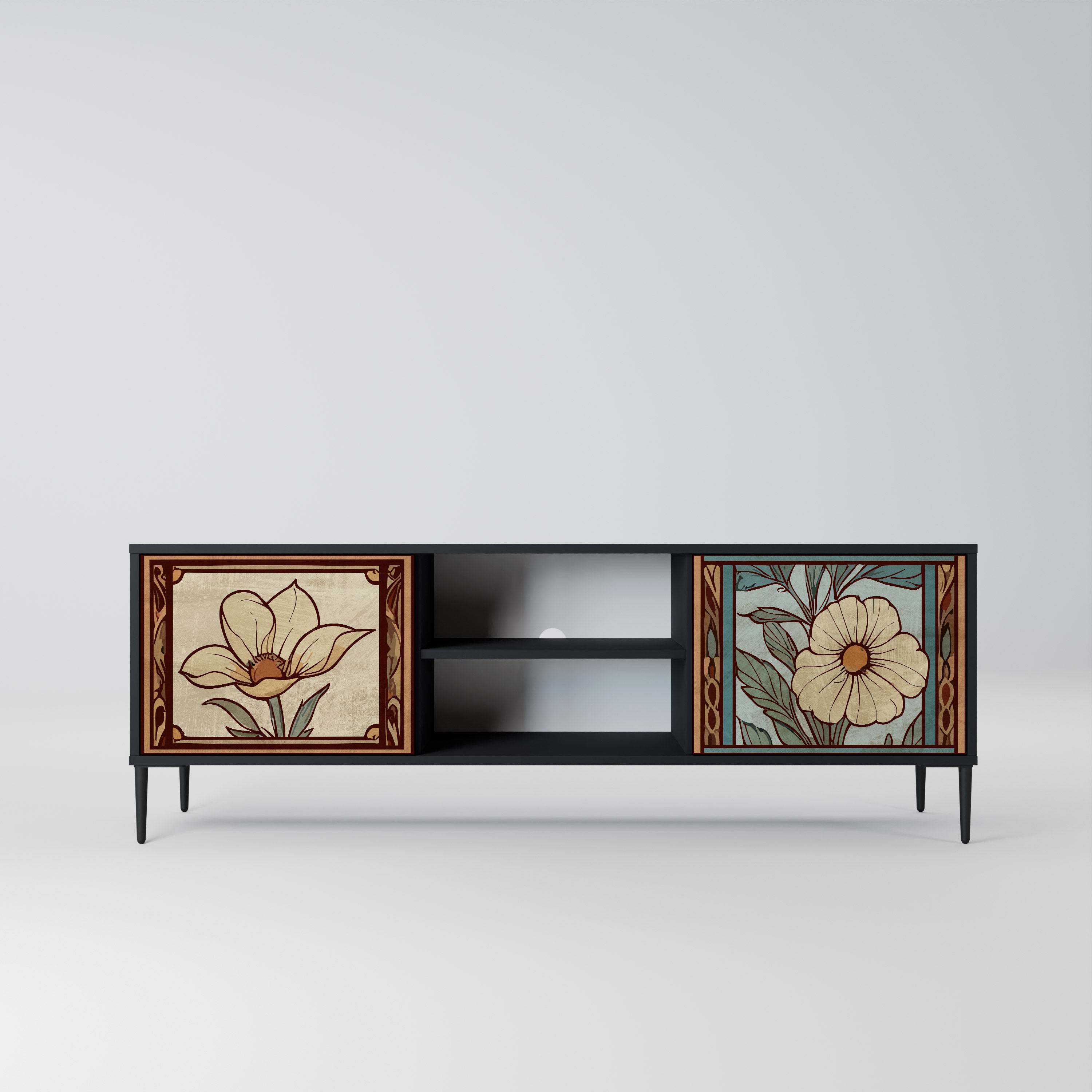 Mueble de TV TIMELESS FLORA de 2 puertas con acabado negro