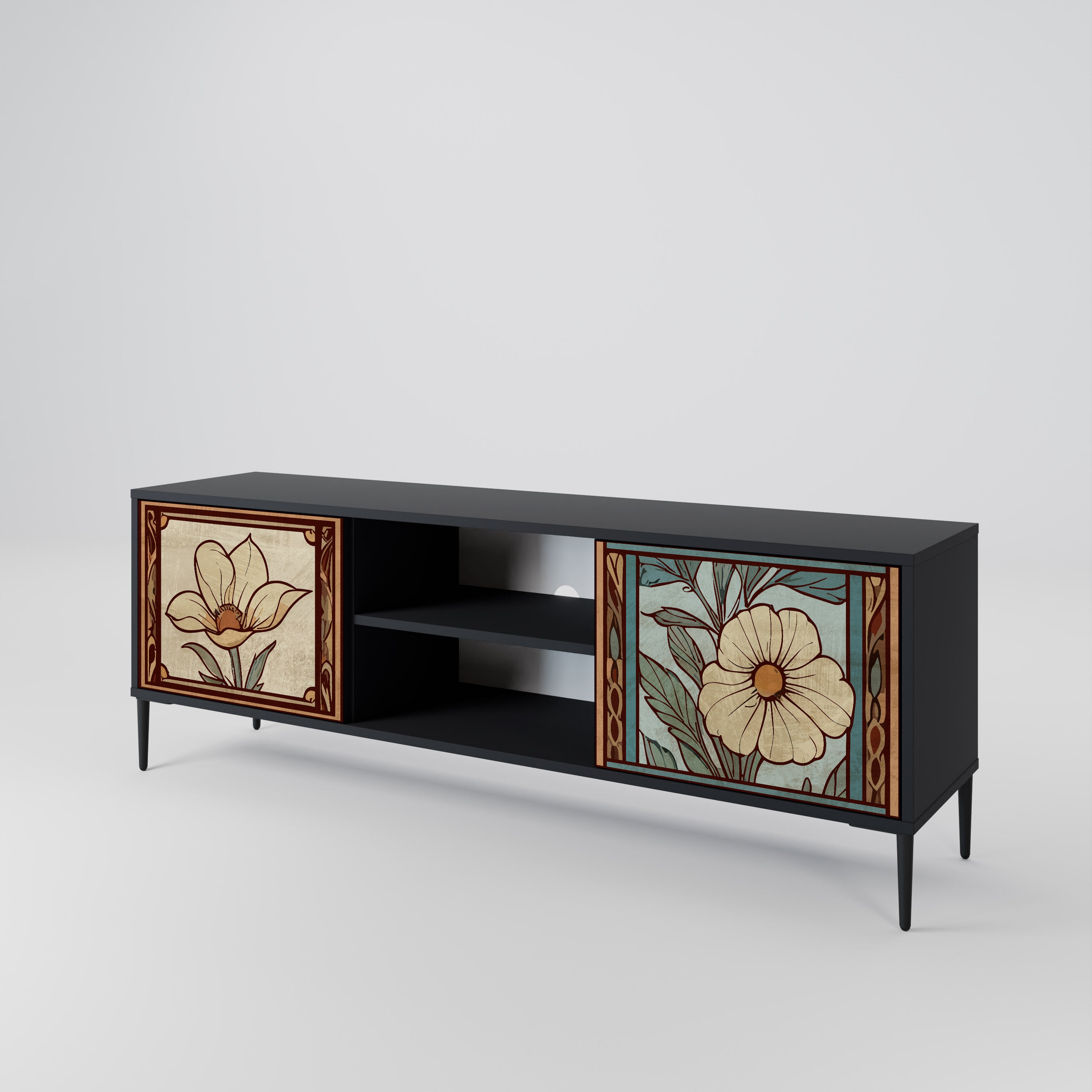 Mueble de TV TIMELESS FLORA de 2 puertas con acabado negro