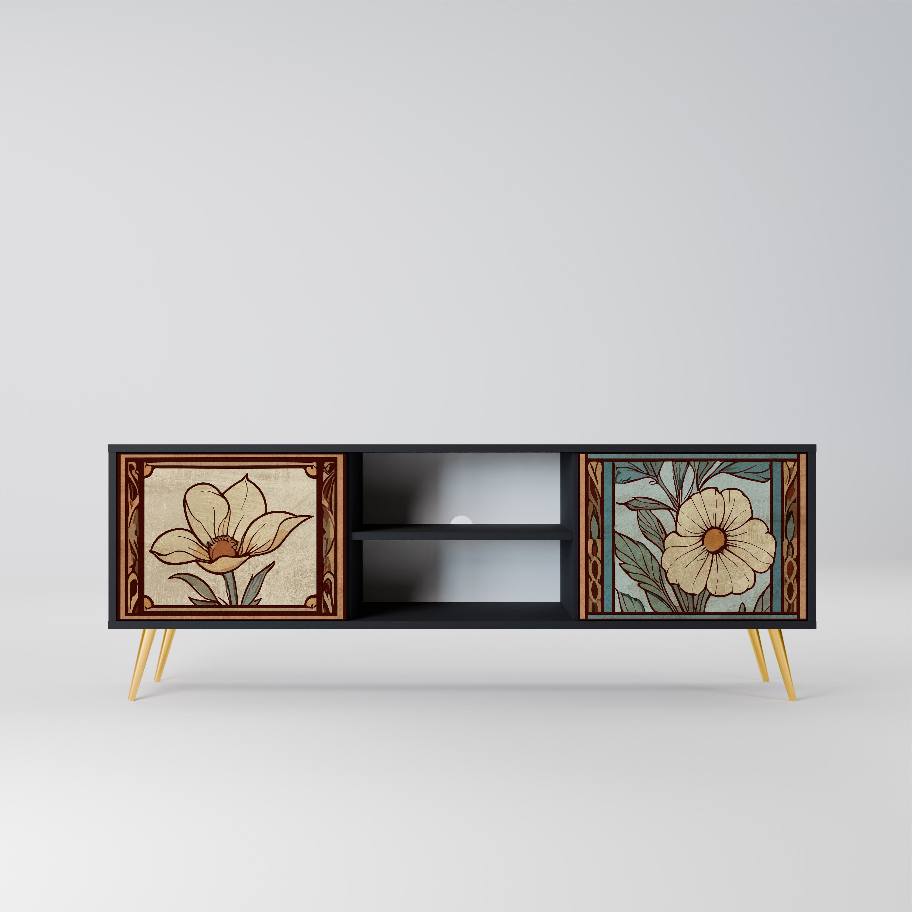 Mueble de TV TIMELESS FLORA de 2 puertas con acabado negro