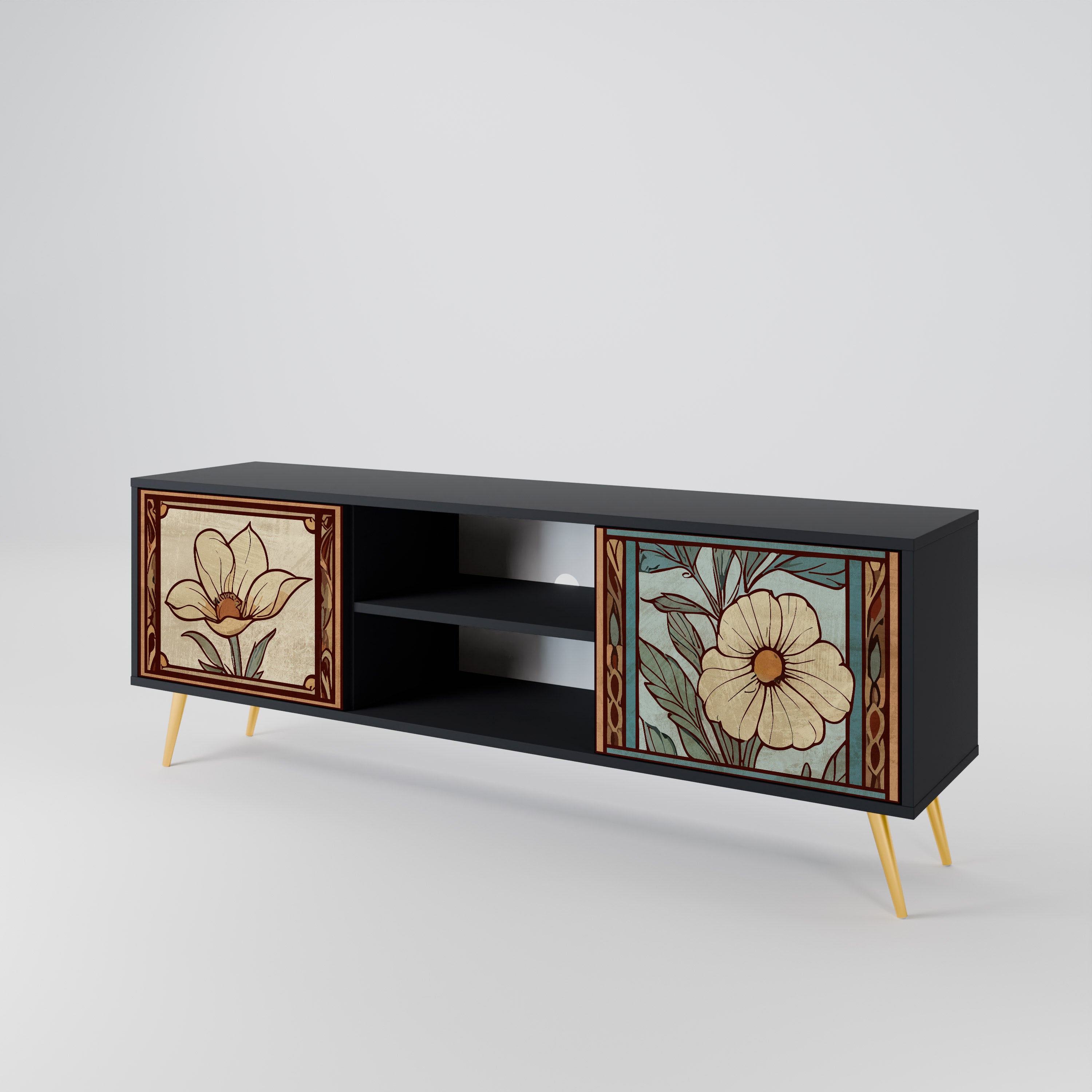 Mueble de TV TIMELESS FLORA de 2 puertas con acabado negro