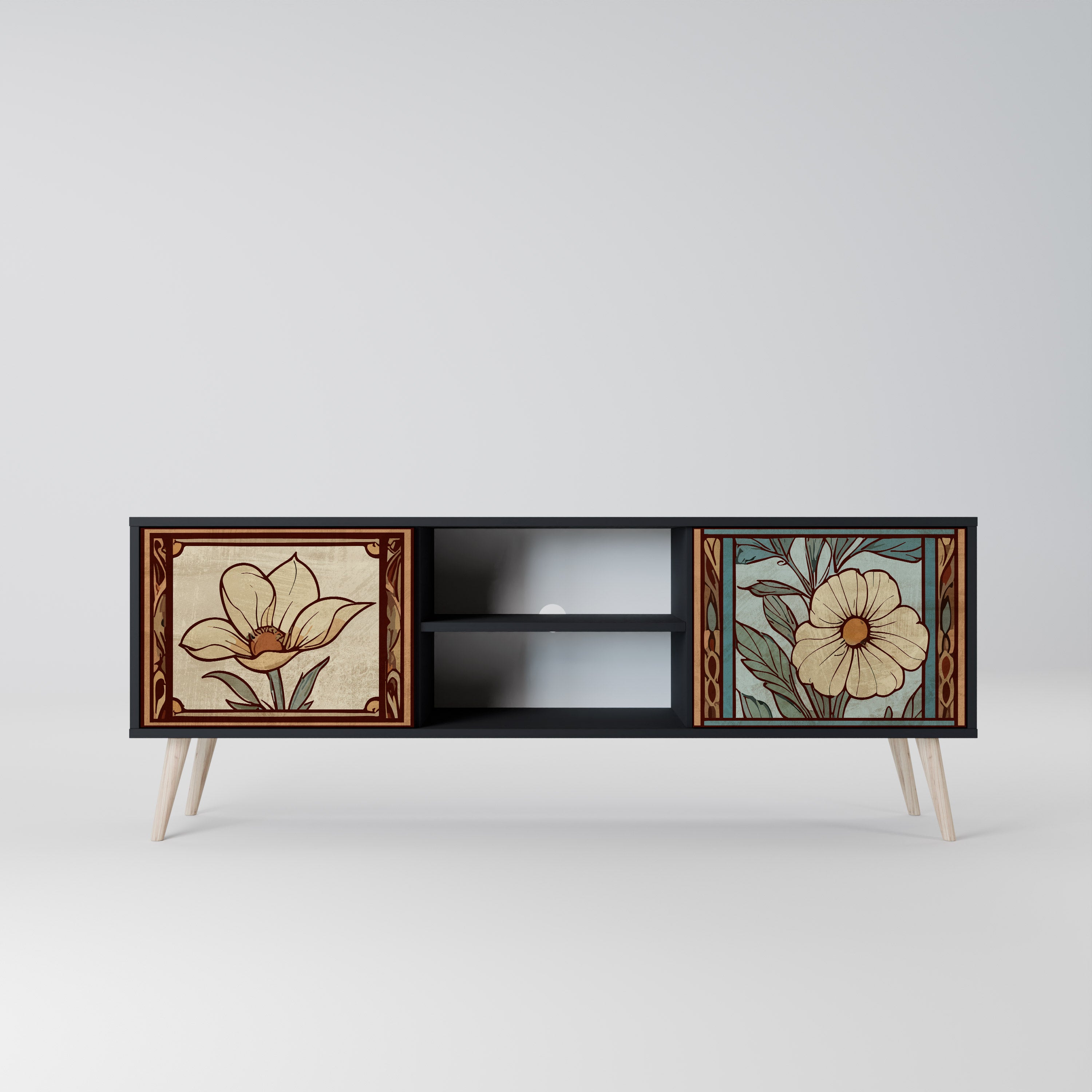 Mueble de TV TIMELESS FLORA de 2 puertas con acabado negro