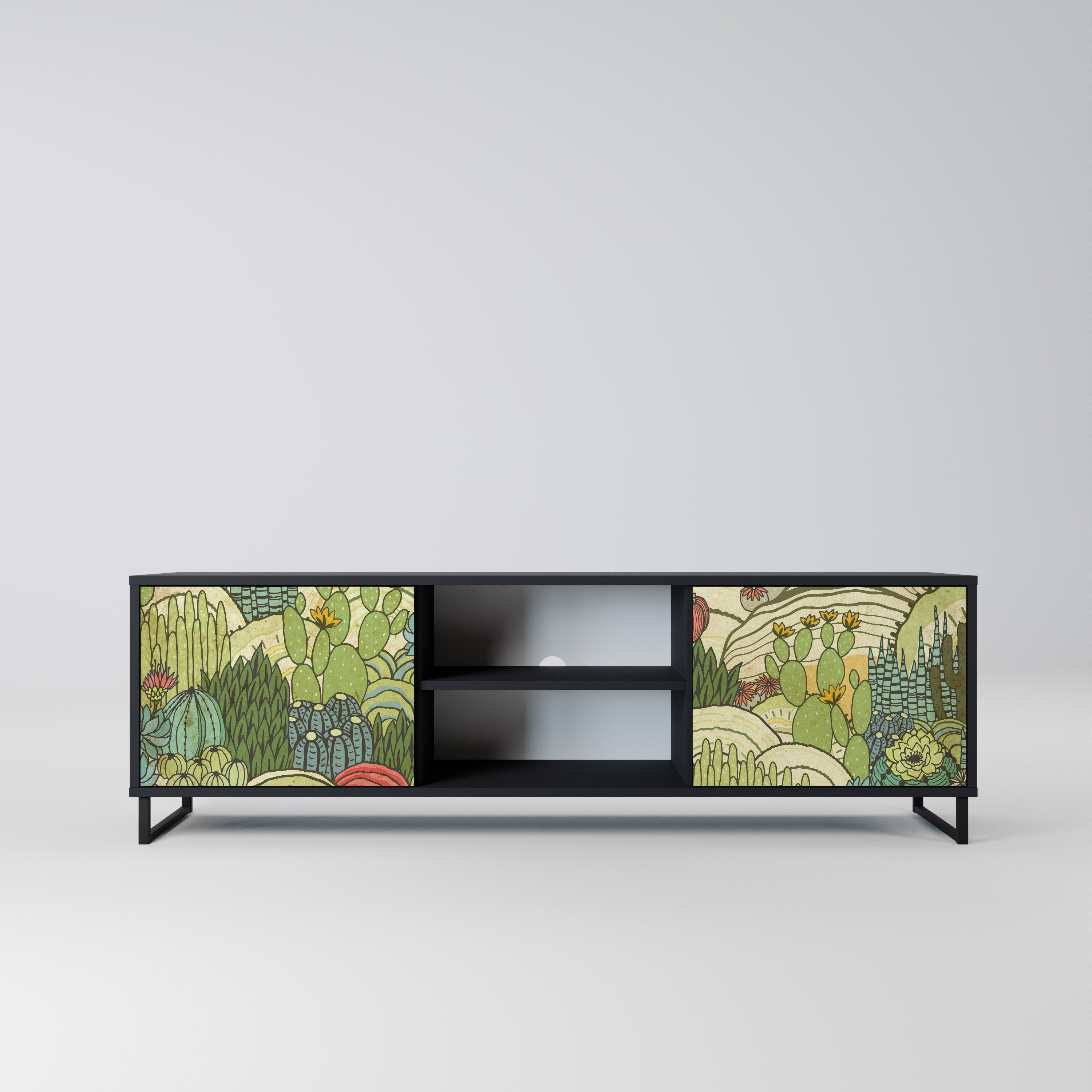 Mueble de TV de 2 puertas SUCCULENTS KALEIDOSCOPE con acabado negro