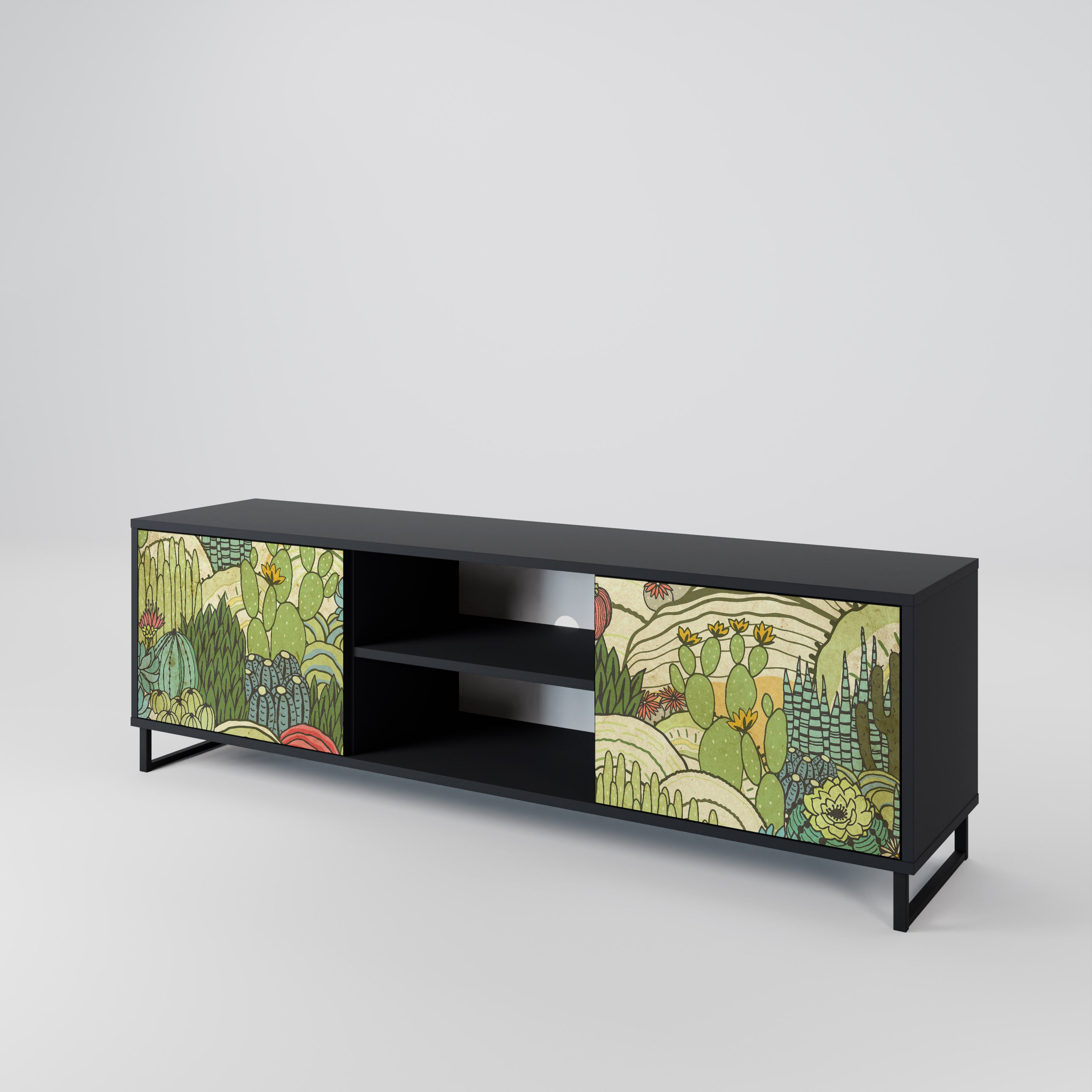 Mueble de TV de 2 puertas SUCCULENTS KALEIDOSCOPE con acabado negro