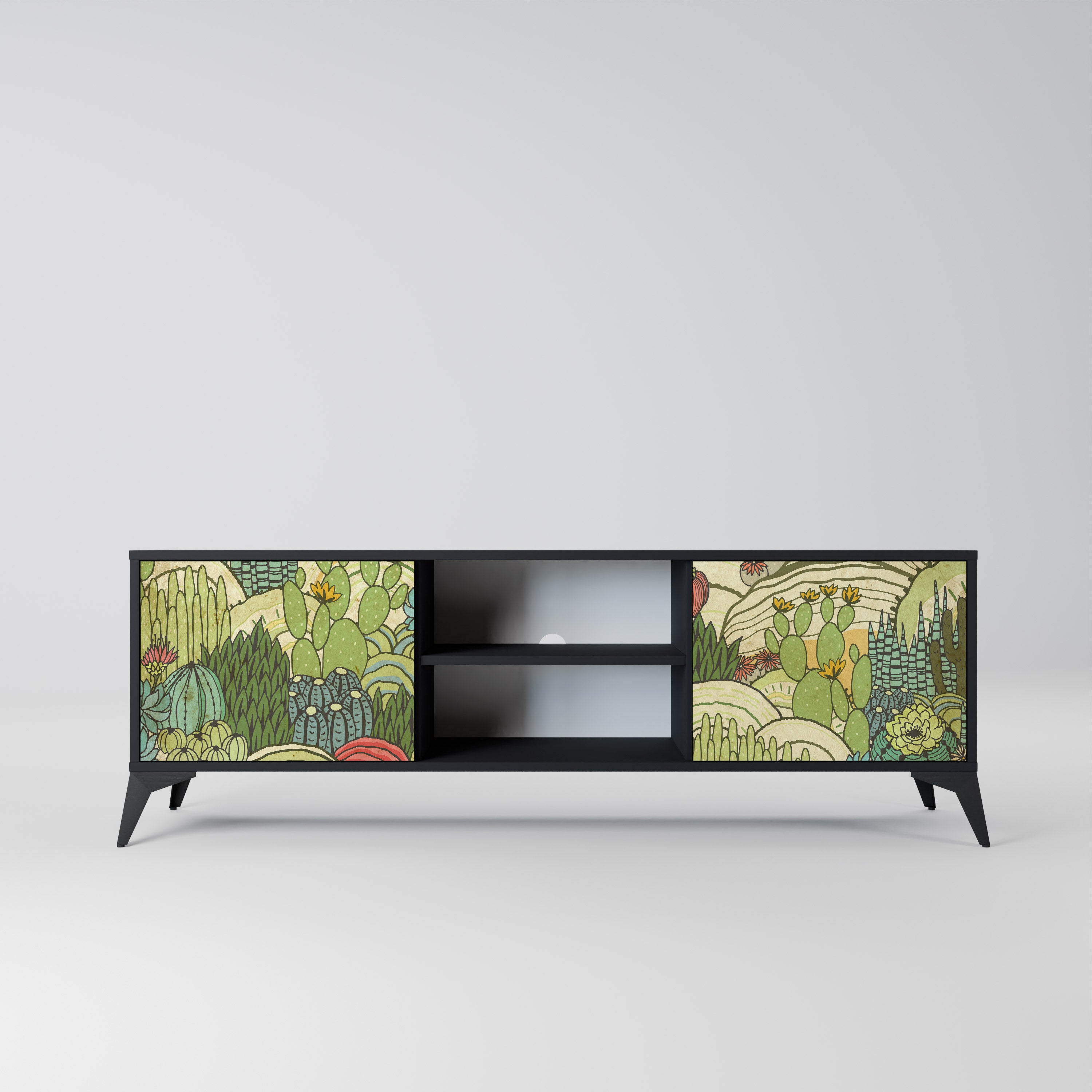 Mueble de TV de 2 puertas SUCCULENTS KALEIDOSCOPE con acabado negro