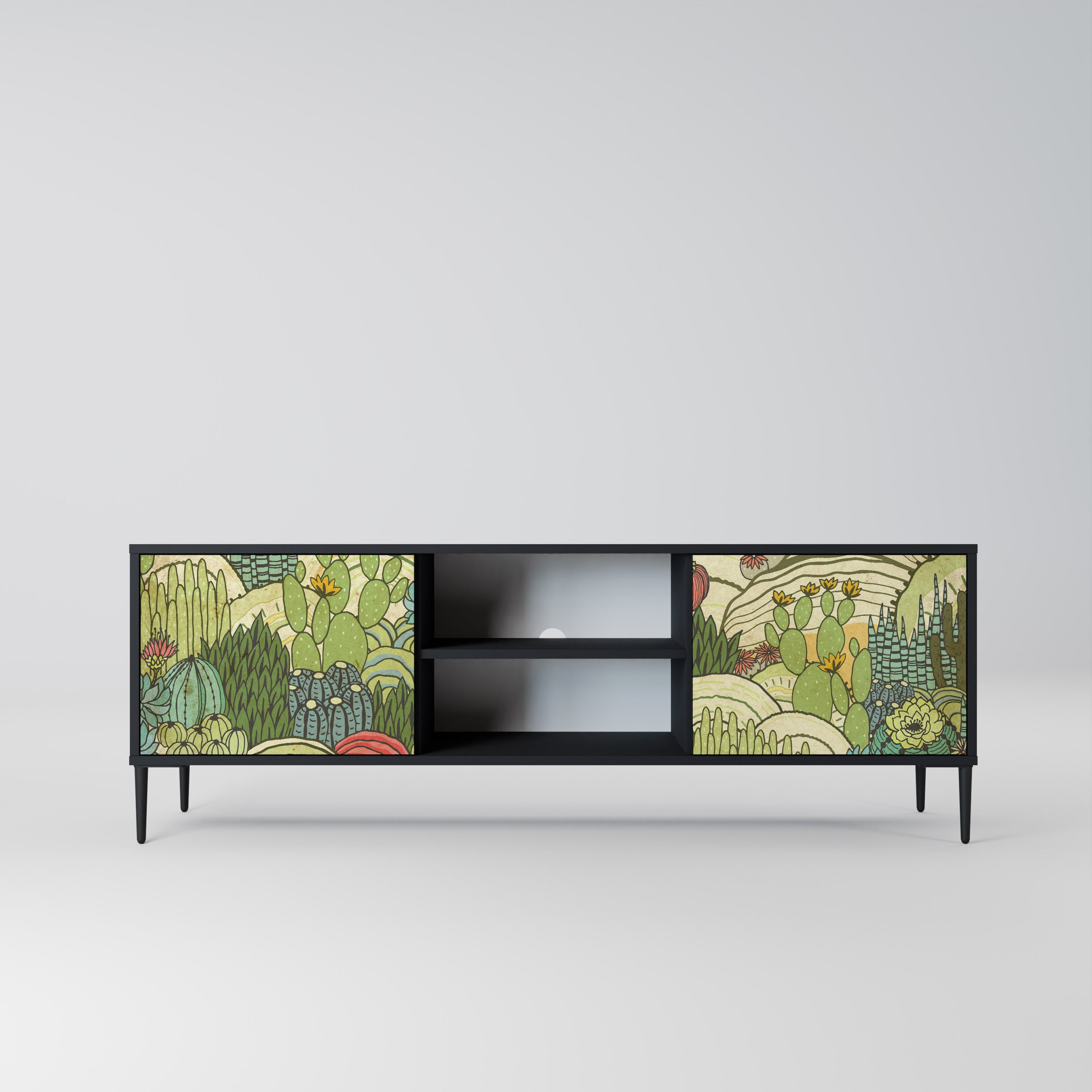 Mueble de TV de 2 puertas SUCCULENTS KALEIDOSCOPE con acabado negro