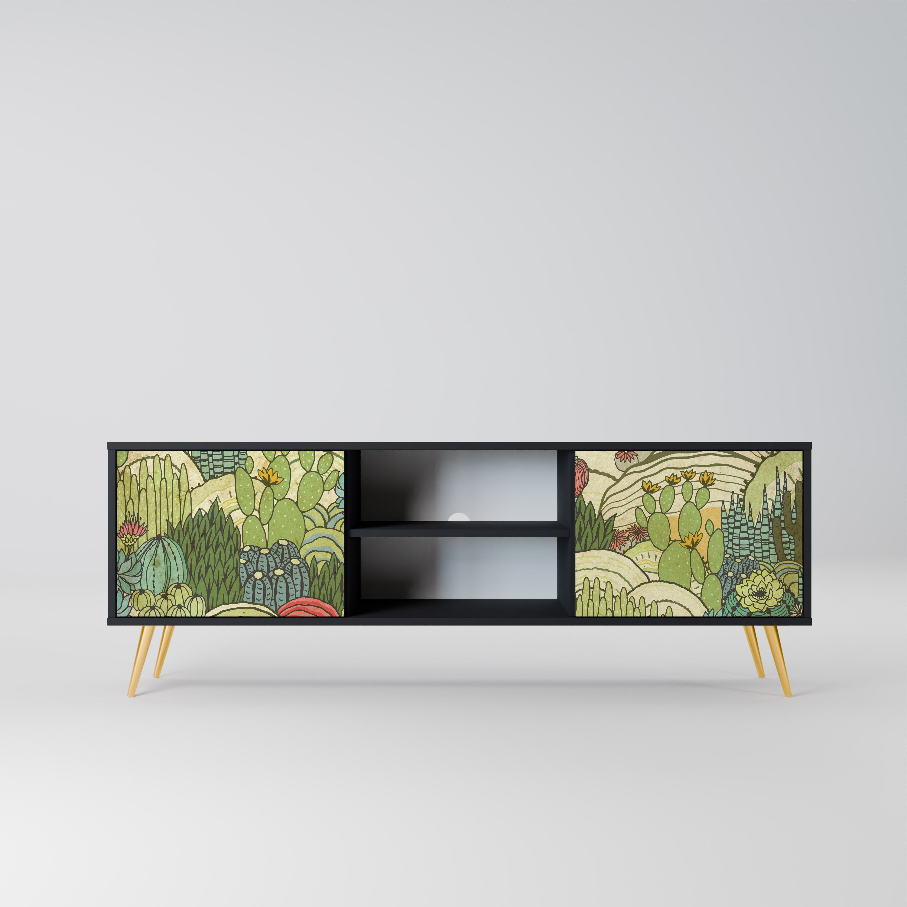 Mueble de TV de 2 puertas SUCCULENTS KALEIDOSCOPE con acabado negro