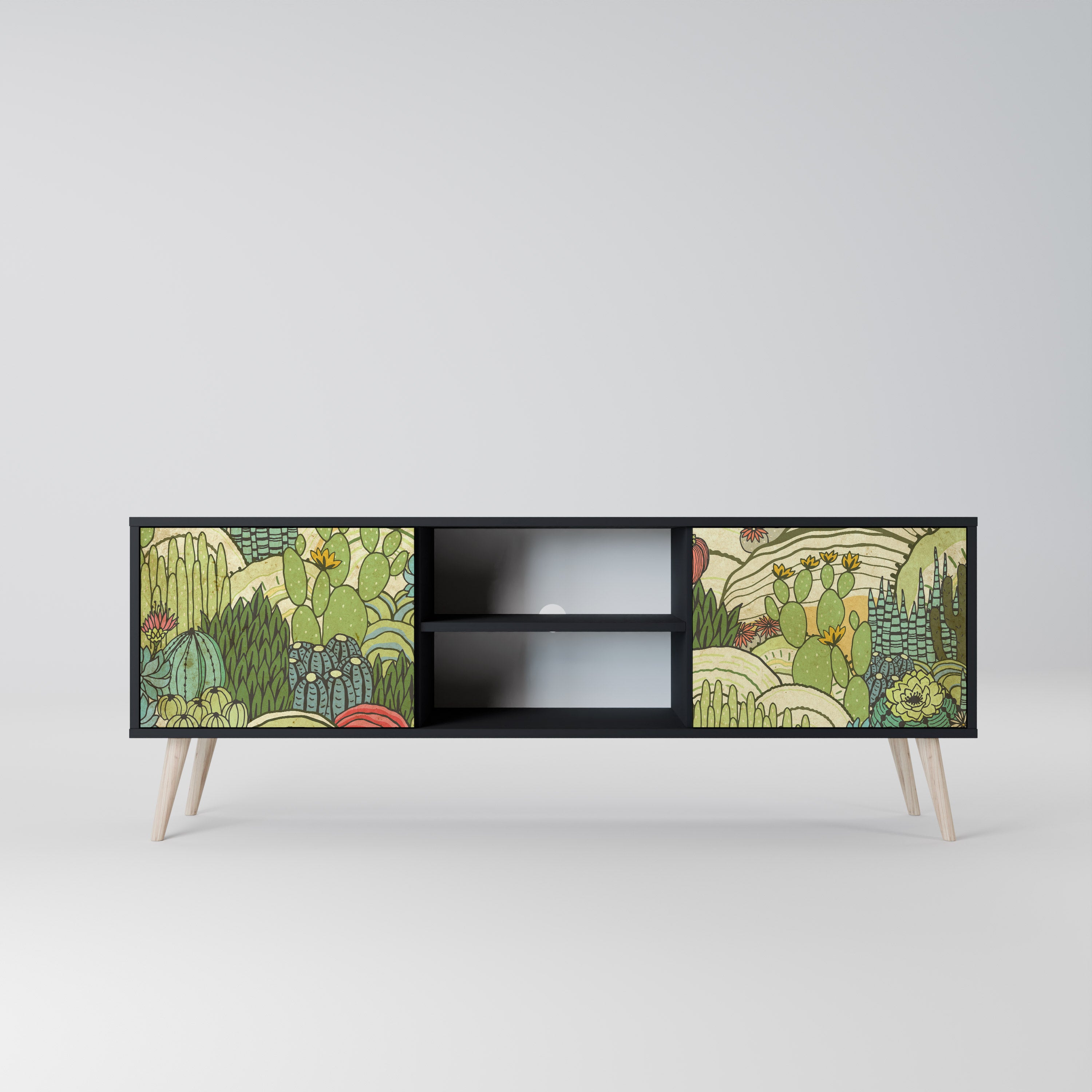 Mueble de TV de 2 puertas SUCCULENTS KALEIDOSCOPE con acabado negro