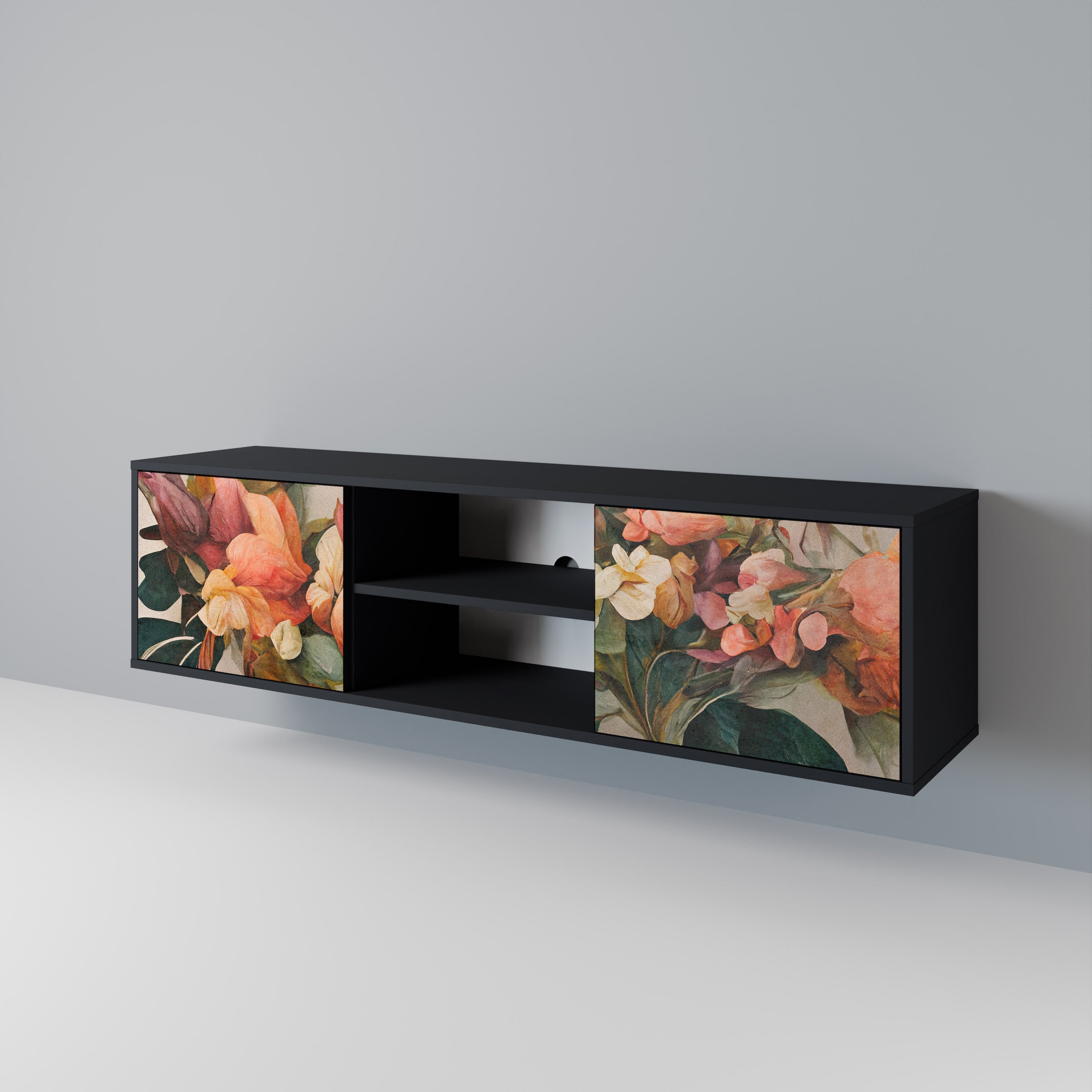 Mueble de TV de 2 puertas STYLISH BEAUTY con acabado negro