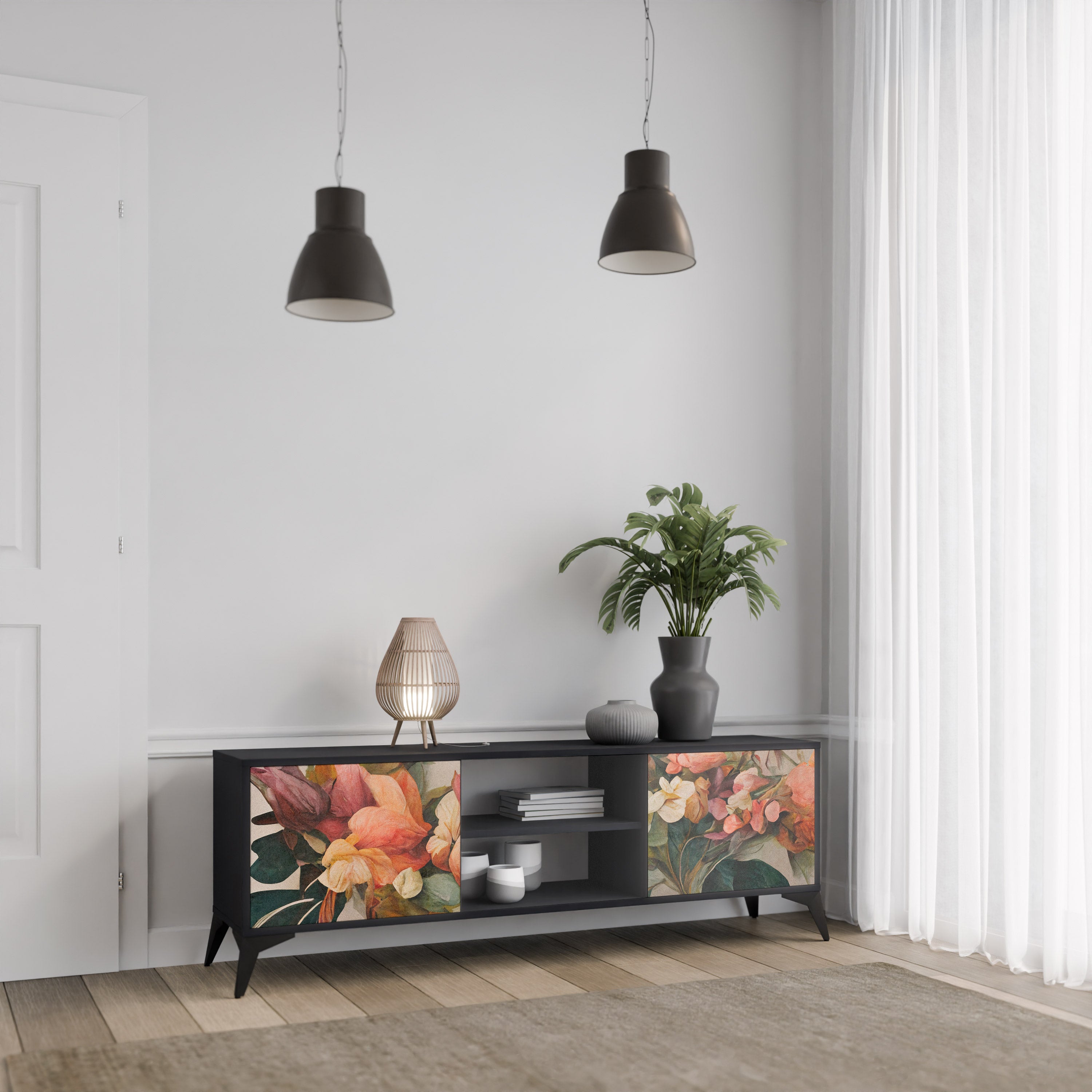 Mueble de TV de 2 puertas STYLISH BEAUTY con acabado negro