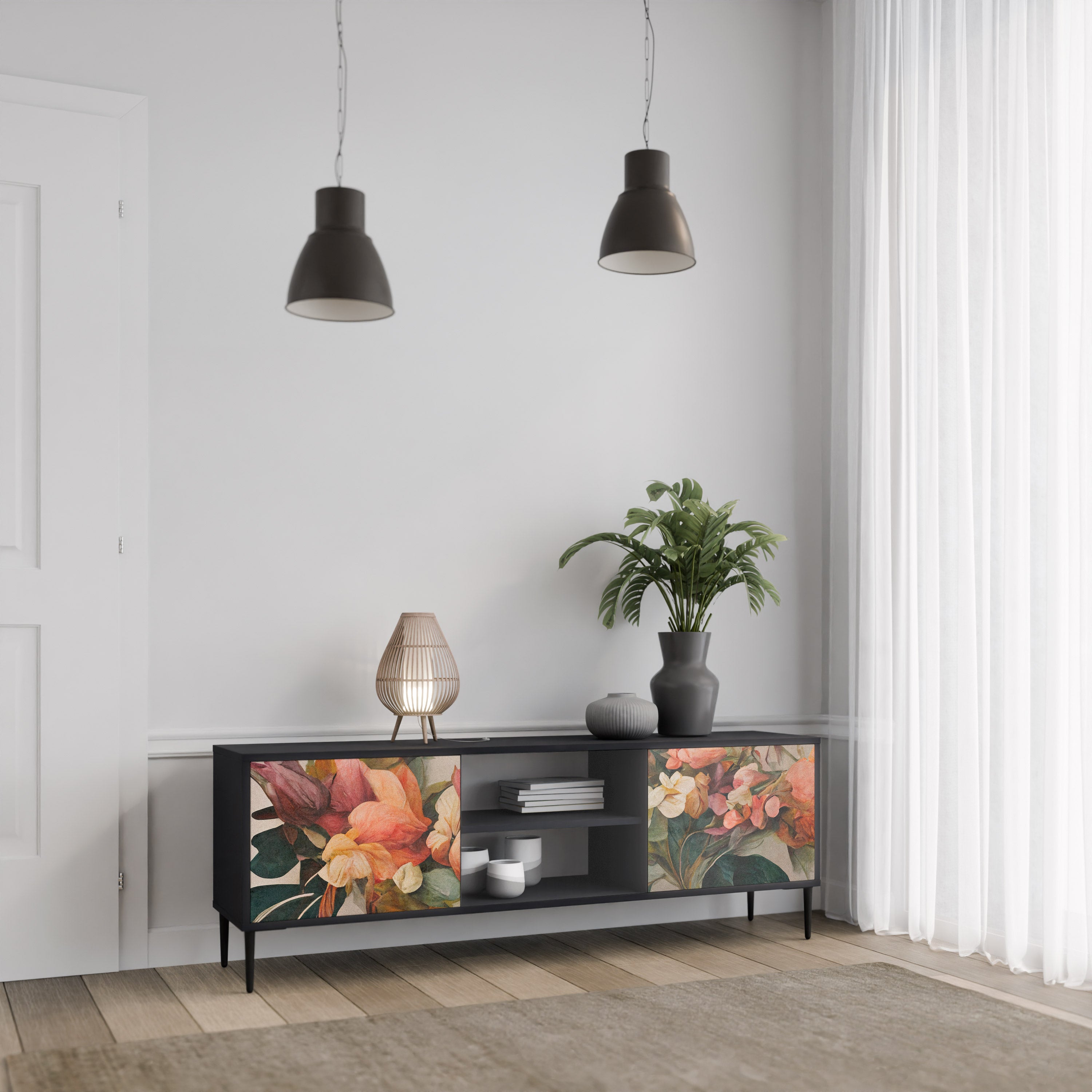 Mueble de TV de 2 puertas STYLISH BEAUTY con acabado negro
