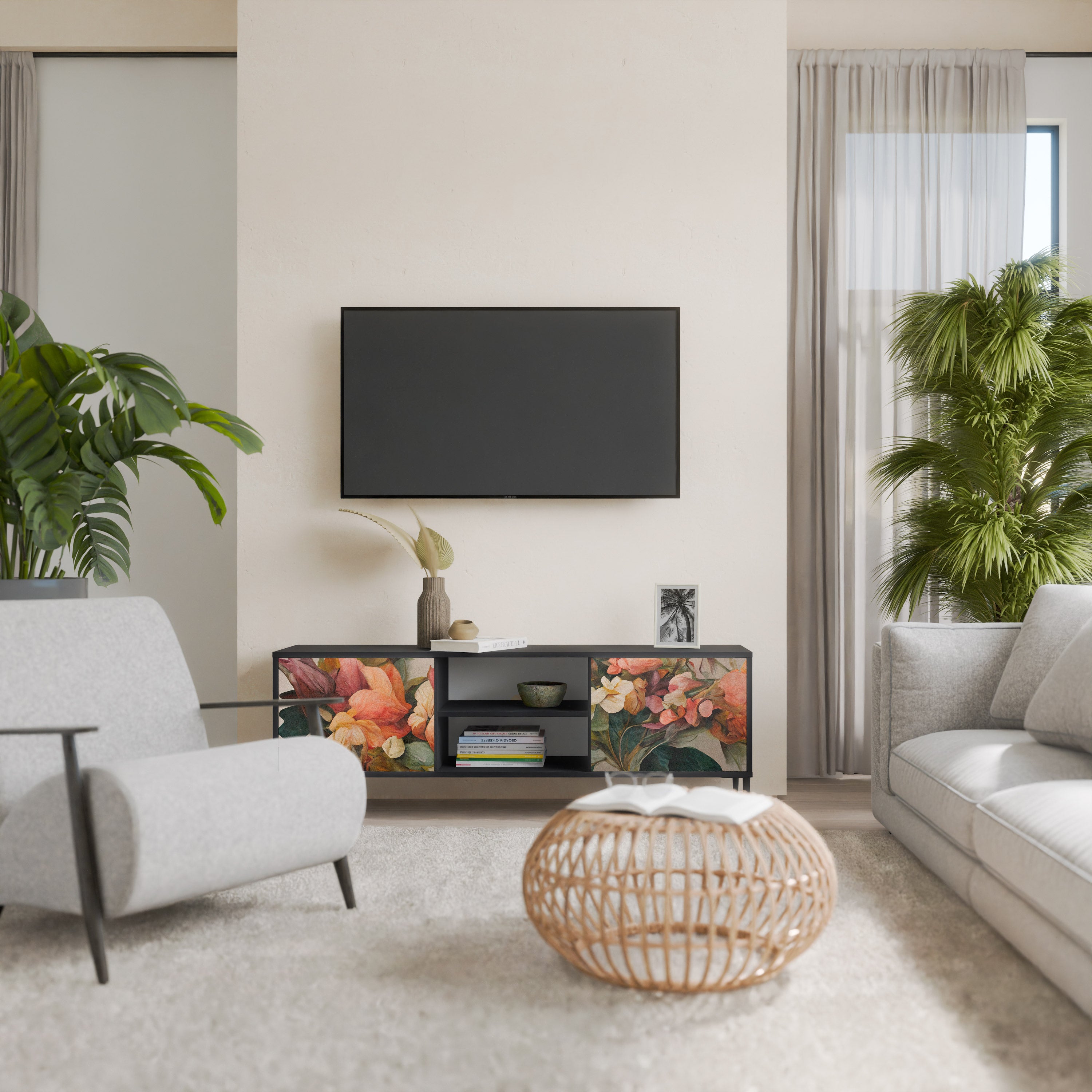 Mueble de TV de 2 puertas STYLISH BEAUTY con acabado negro