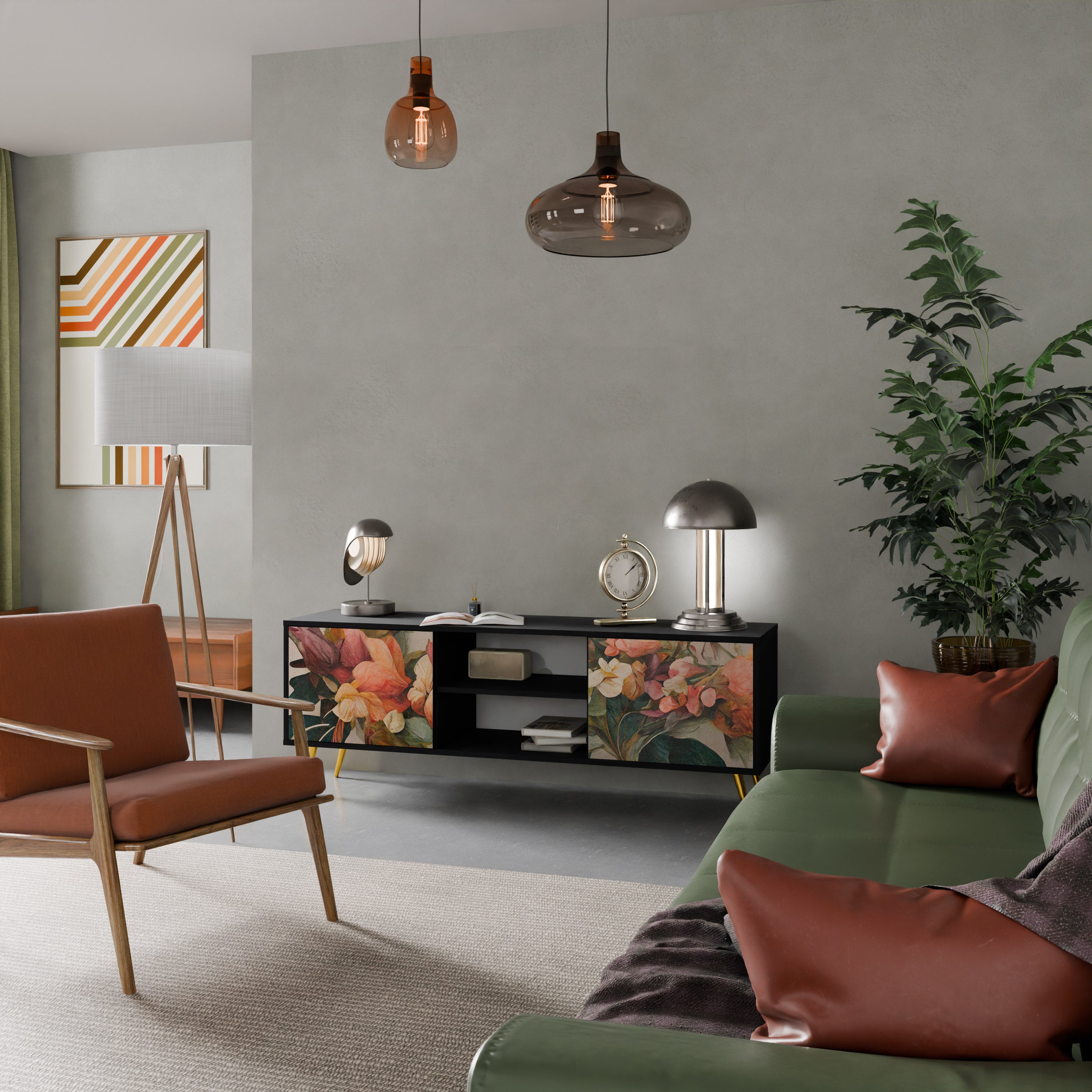 Mueble de TV de 2 puertas STYLISH BEAUTY con acabado negro
