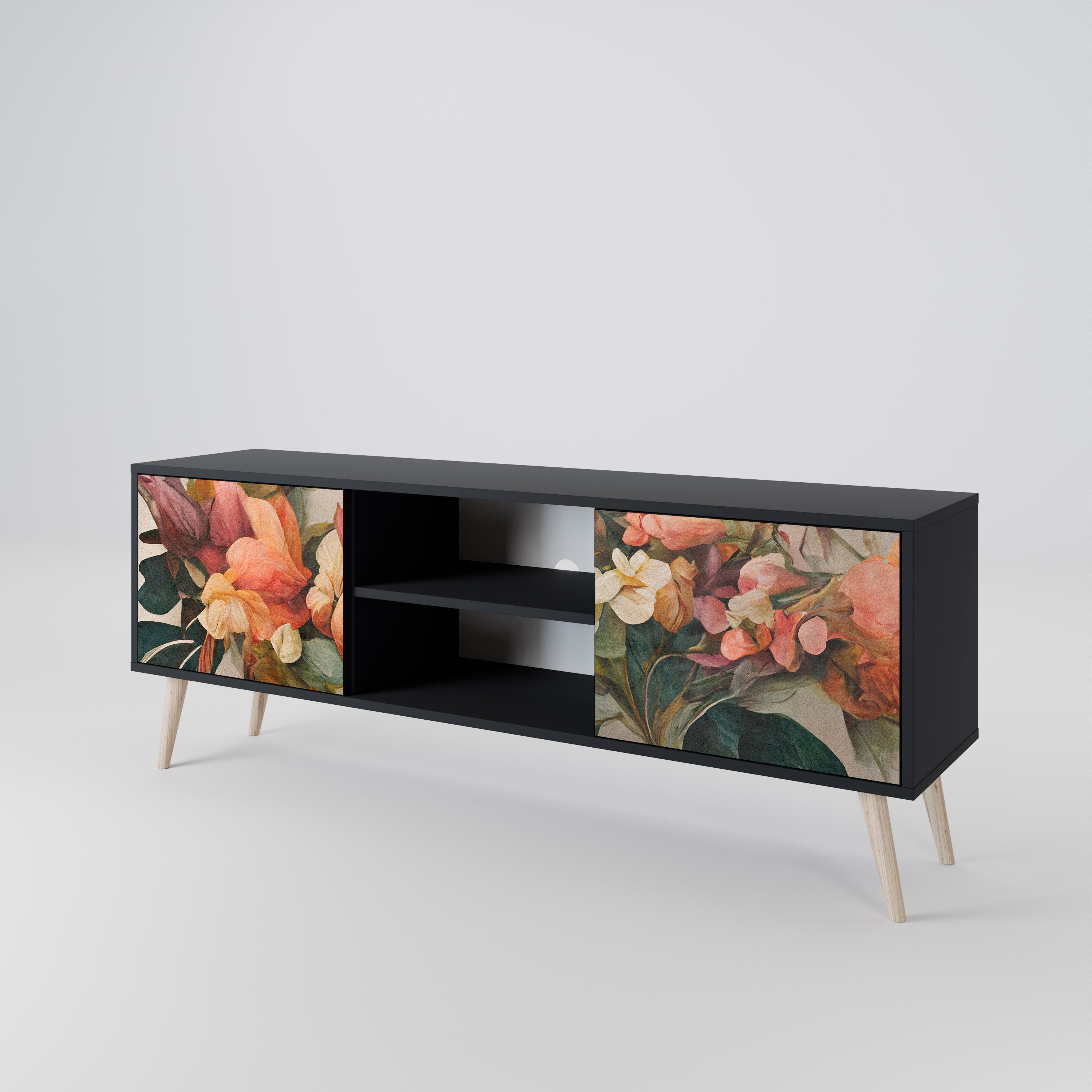 Mueble de TV de 2 puertas STYLISH BEAUTY con acabado negro