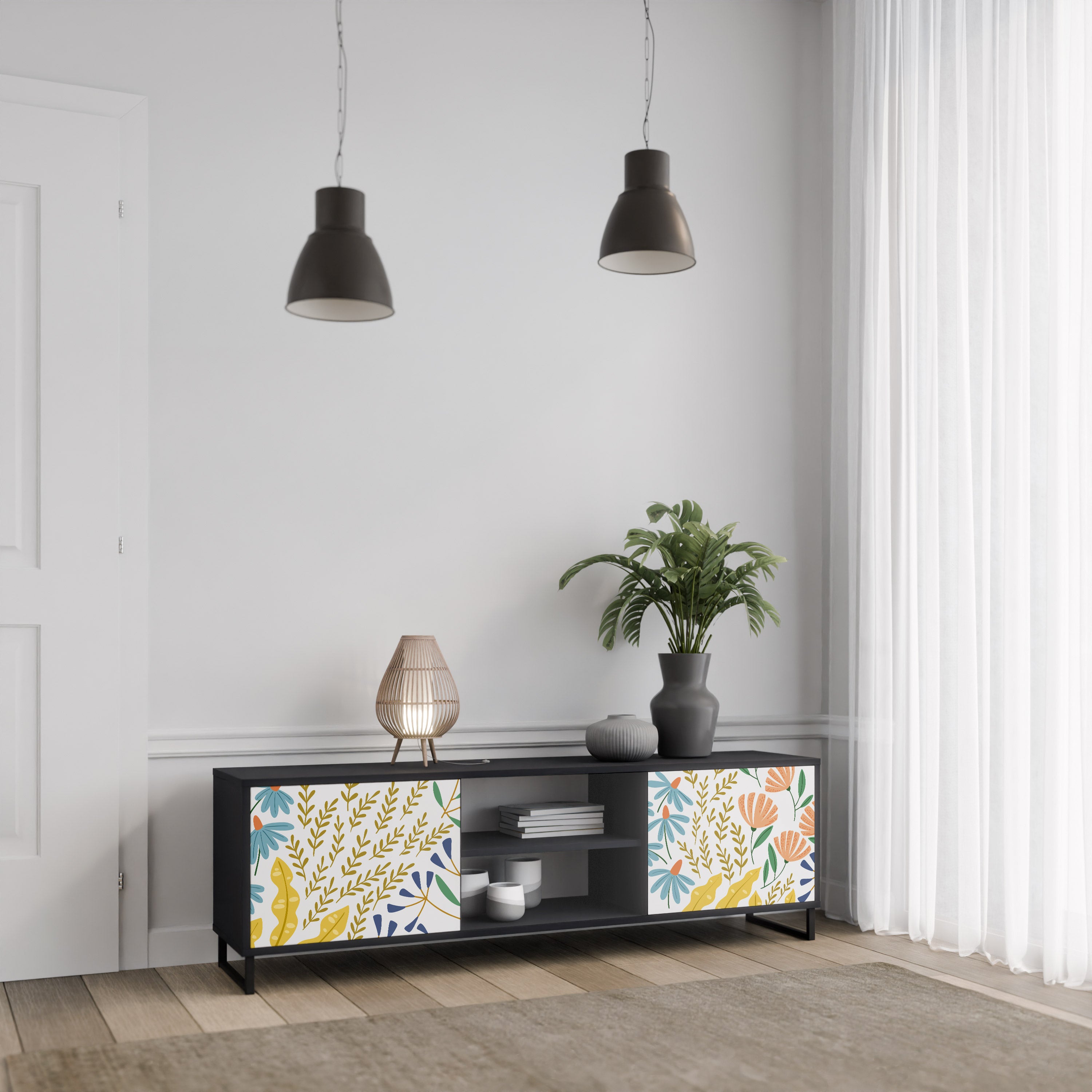 Mueble de TV de 2 puertas HELLO SPRING en acabado negro