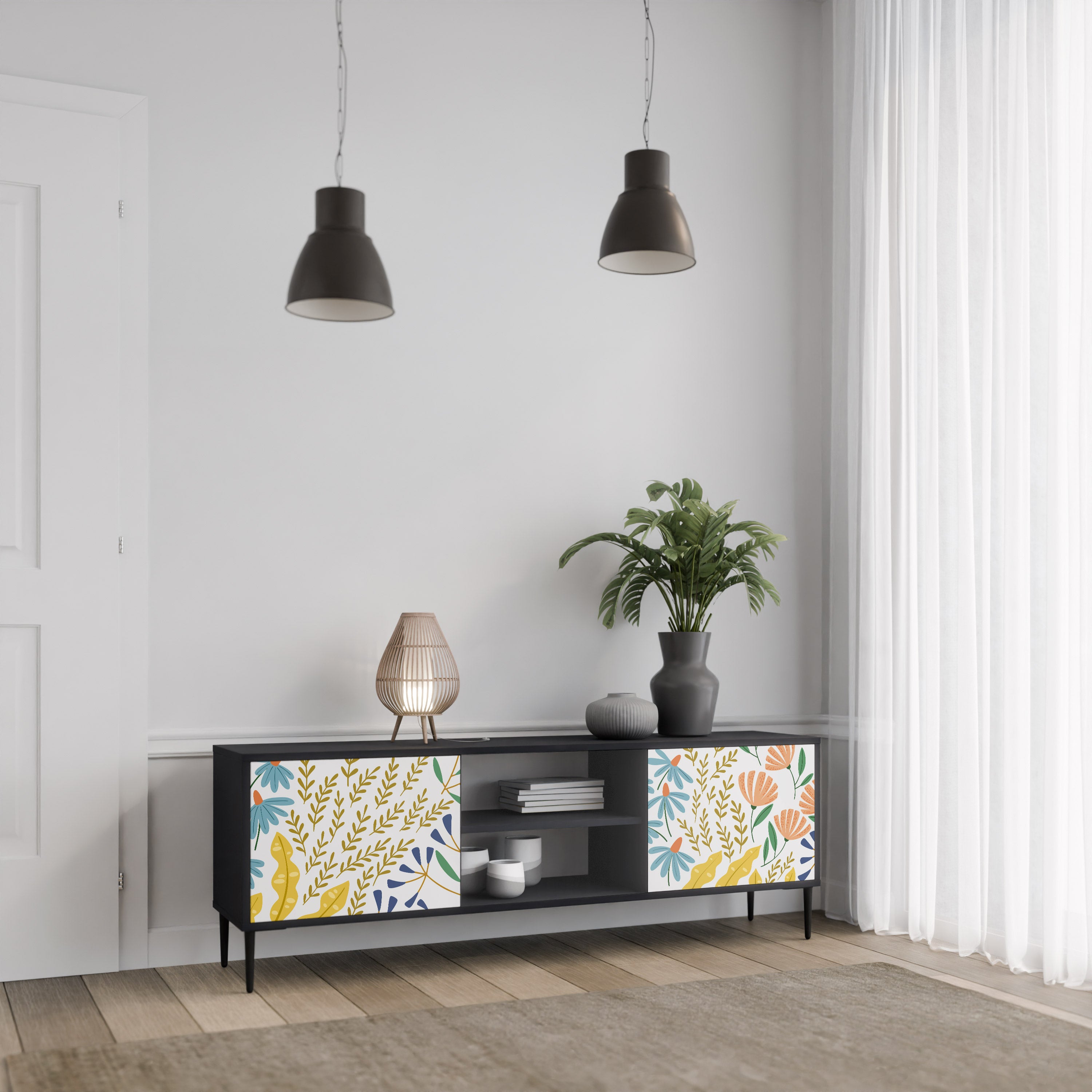Mueble de TV de 2 puertas HELLO SPRING en acabado negro
