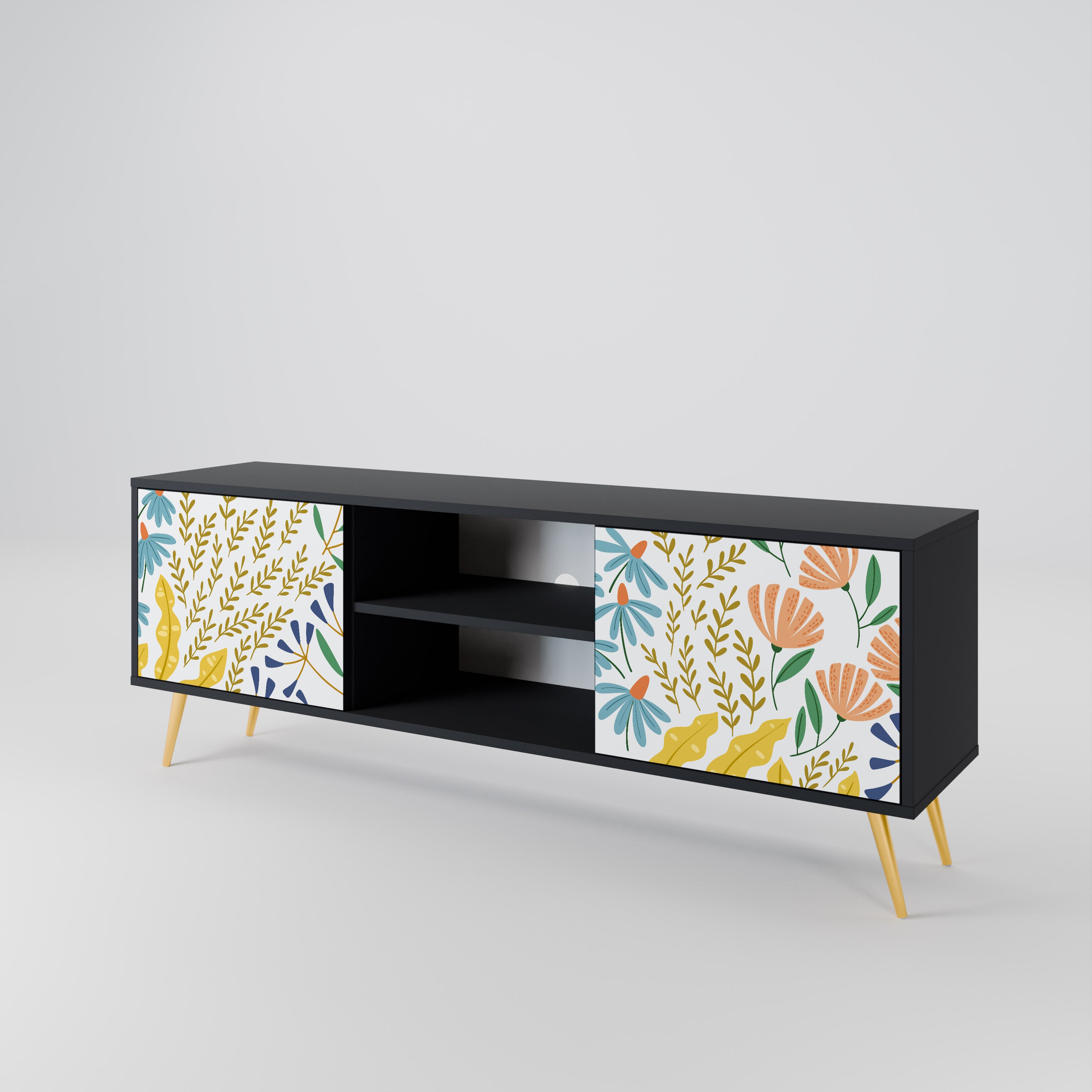 Mueble de TV de 2 puertas HELLO SPRING en acabado negro