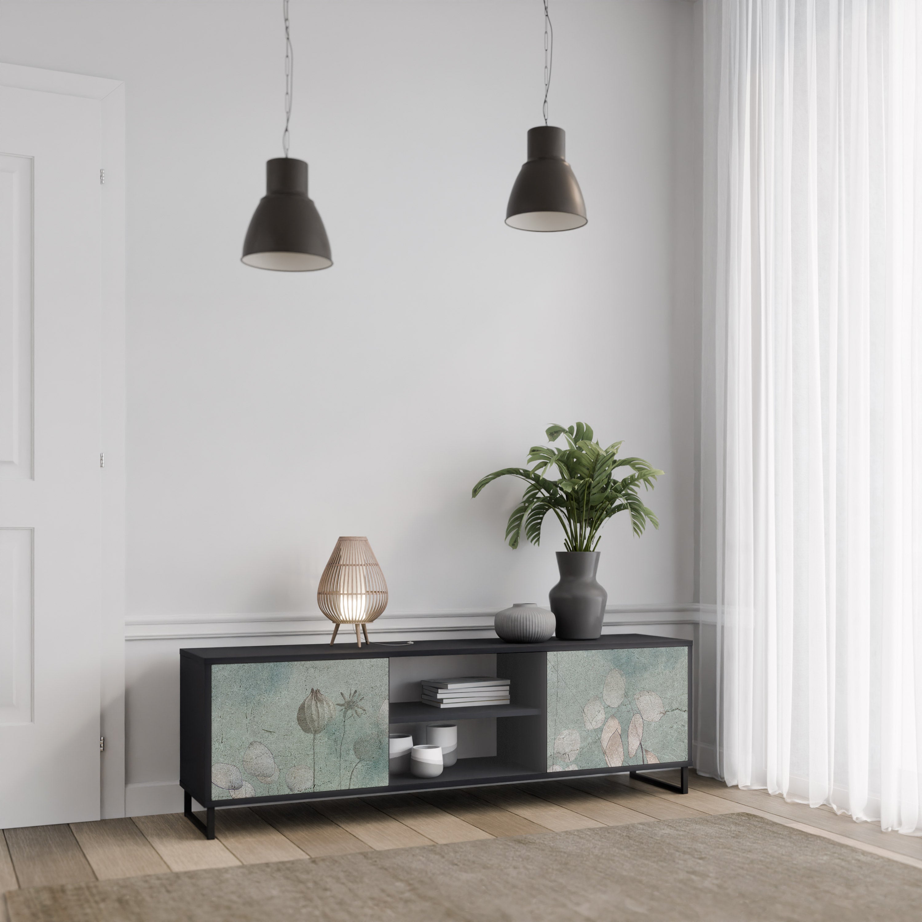 Mueble de TV NIGHT LADY de 2 puertas con acabado negro