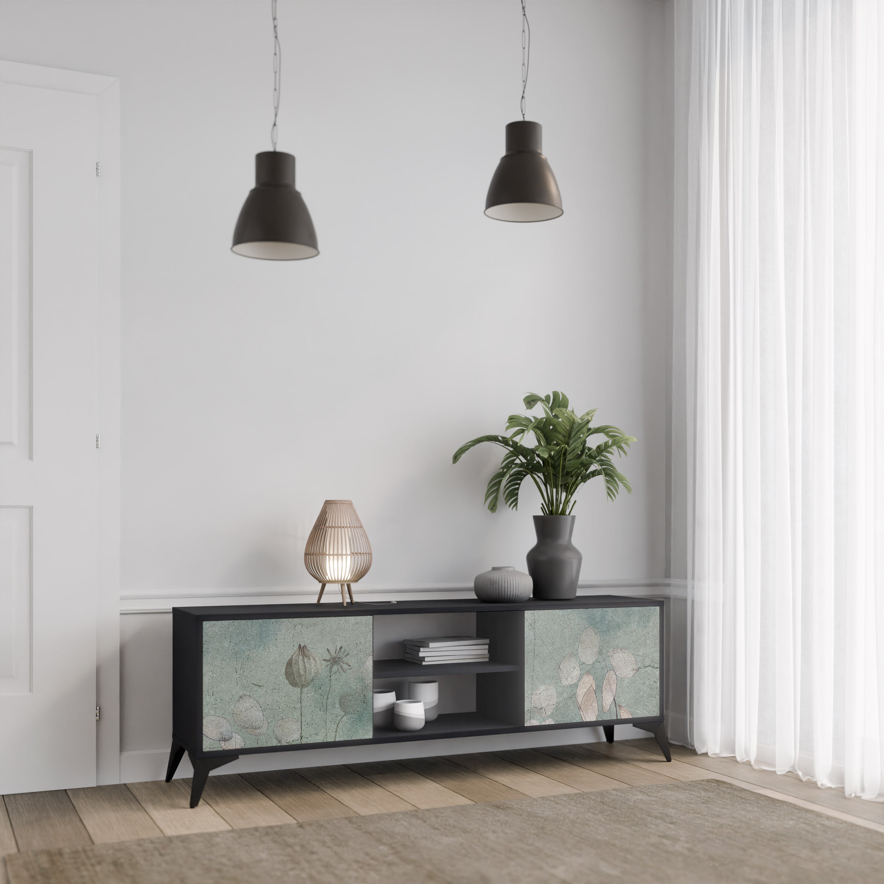 Mueble de TV NIGHT LADY de 2 puertas con acabado negro