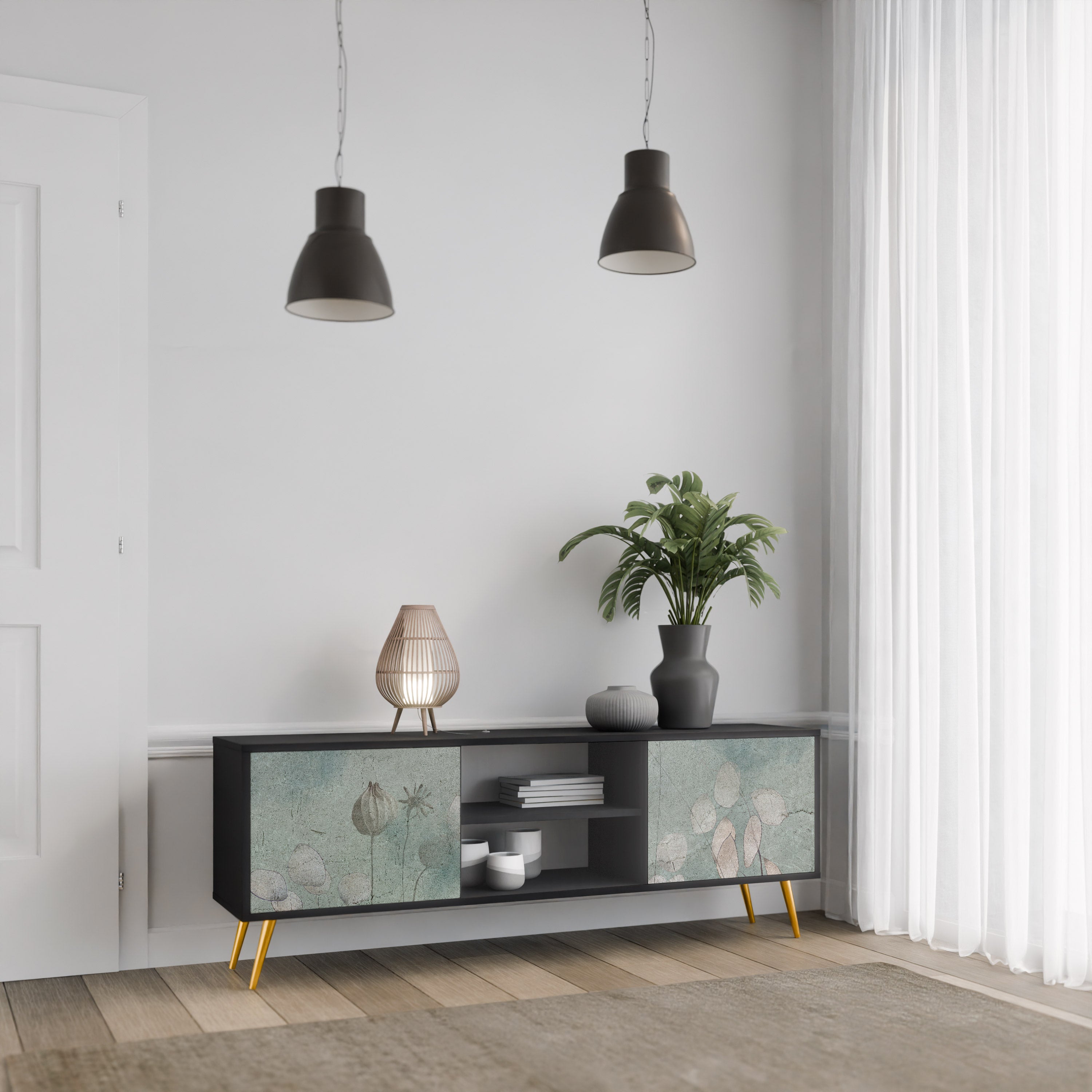 Mueble de TV NIGHT LADY de 2 puertas con acabado negro