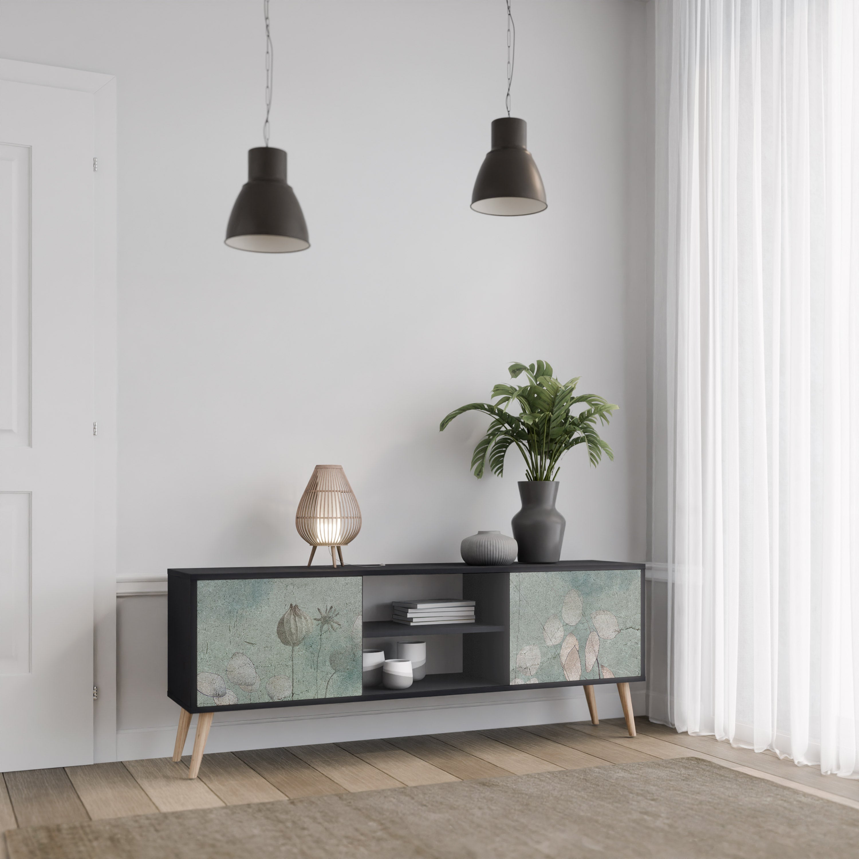 Mueble de TV NIGHT LADY de 2 puertas con acabado negro