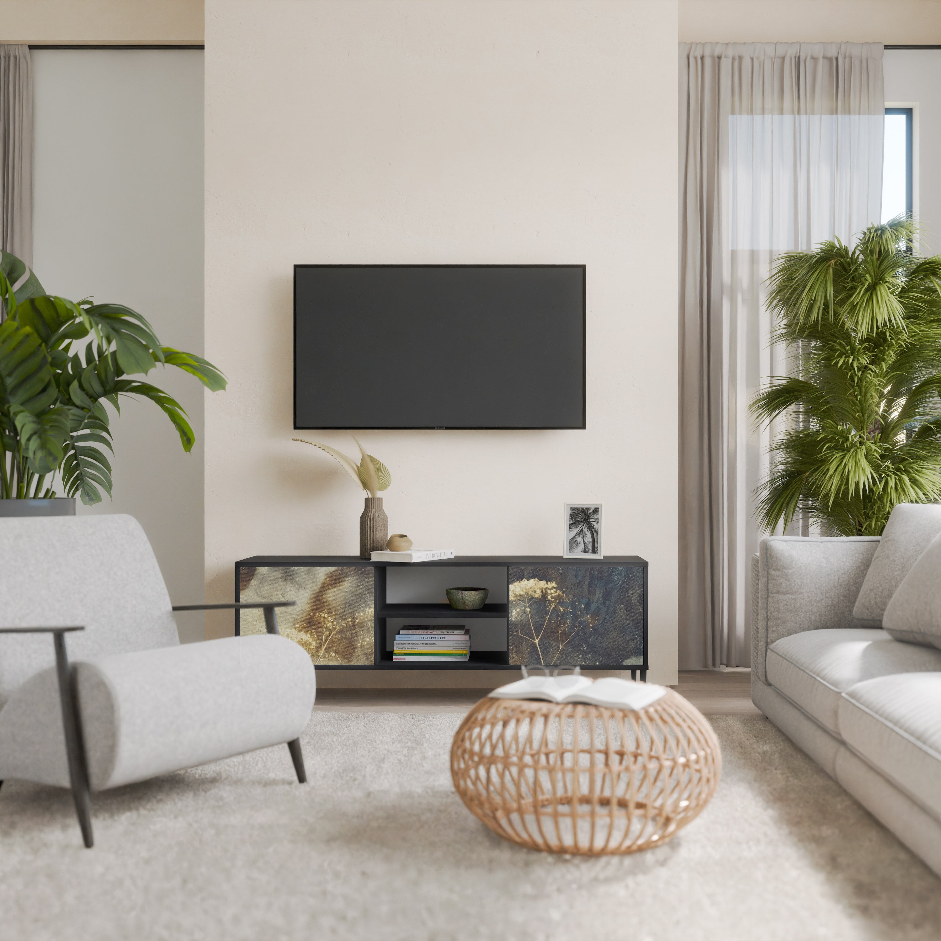 Mueble para TV GENTLE POWER de 2 puertas con acabado negro