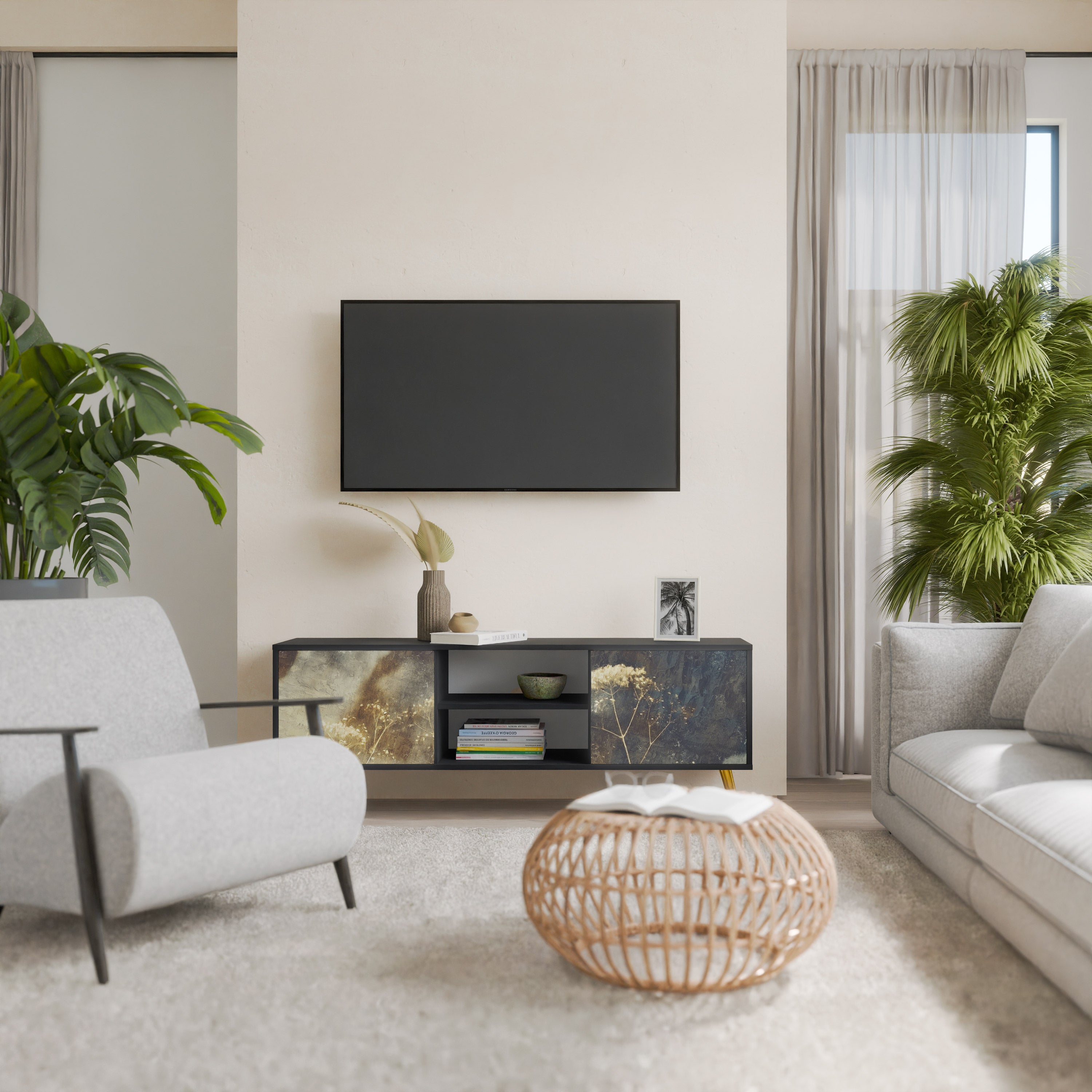 Mueble para TV GENTLE POWER de 2 puertas con acabado negro