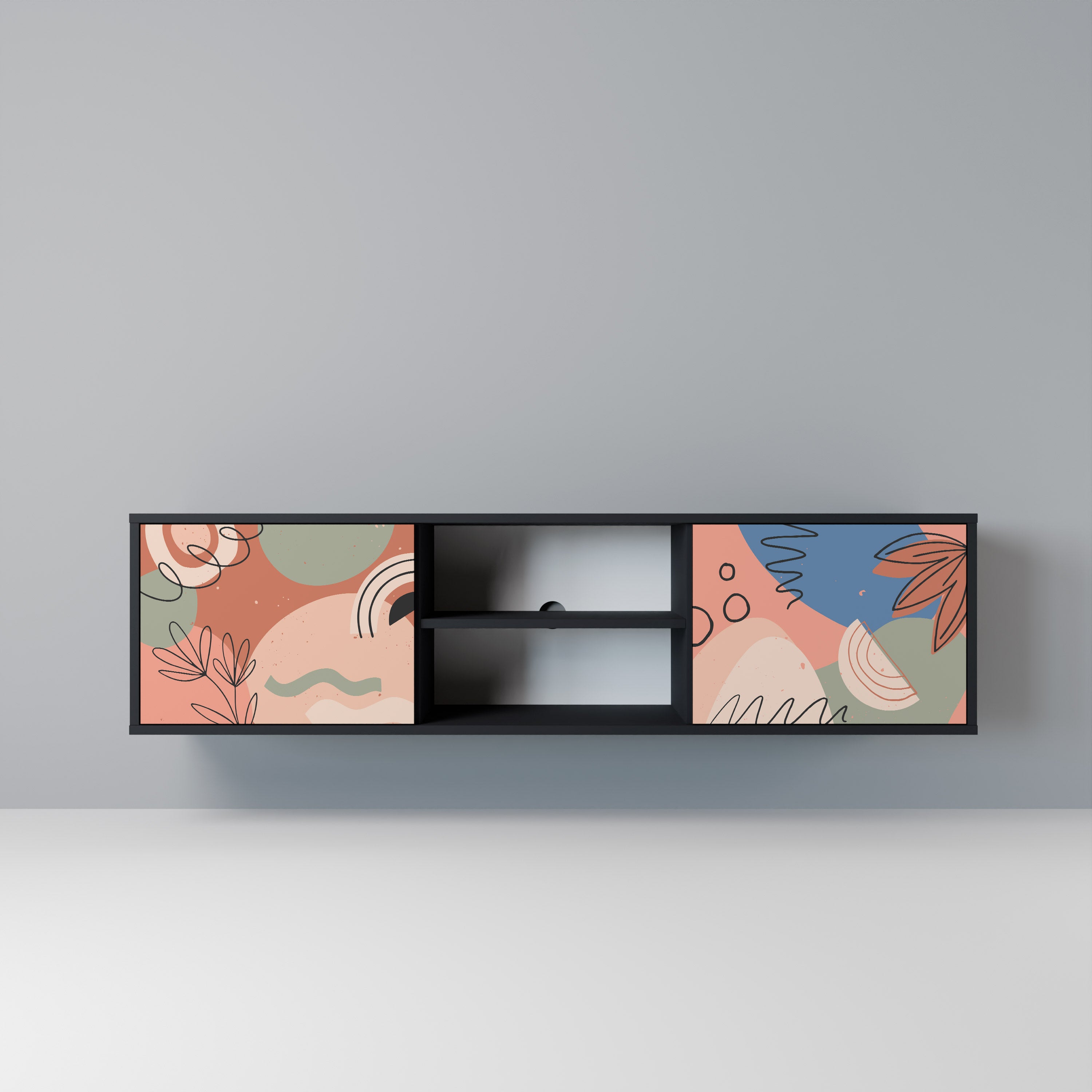 Mueble de TV PASTEL DESTINY de 2 puertas con acabado negro