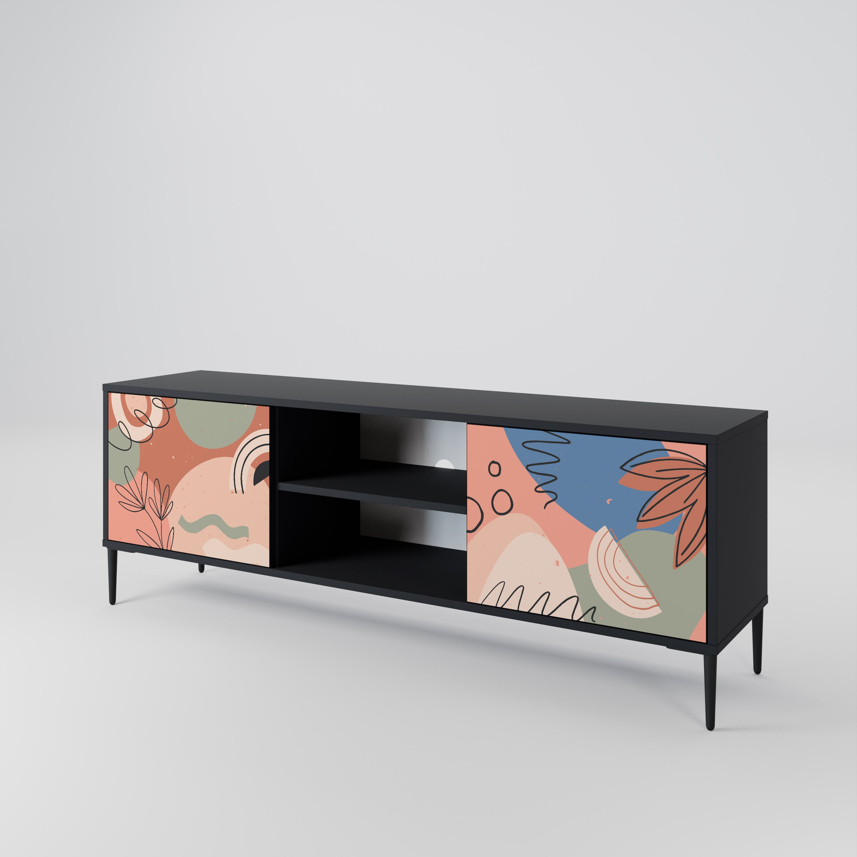 Mueble de TV PASTEL DESTINY de 2 puertas con acabado negro