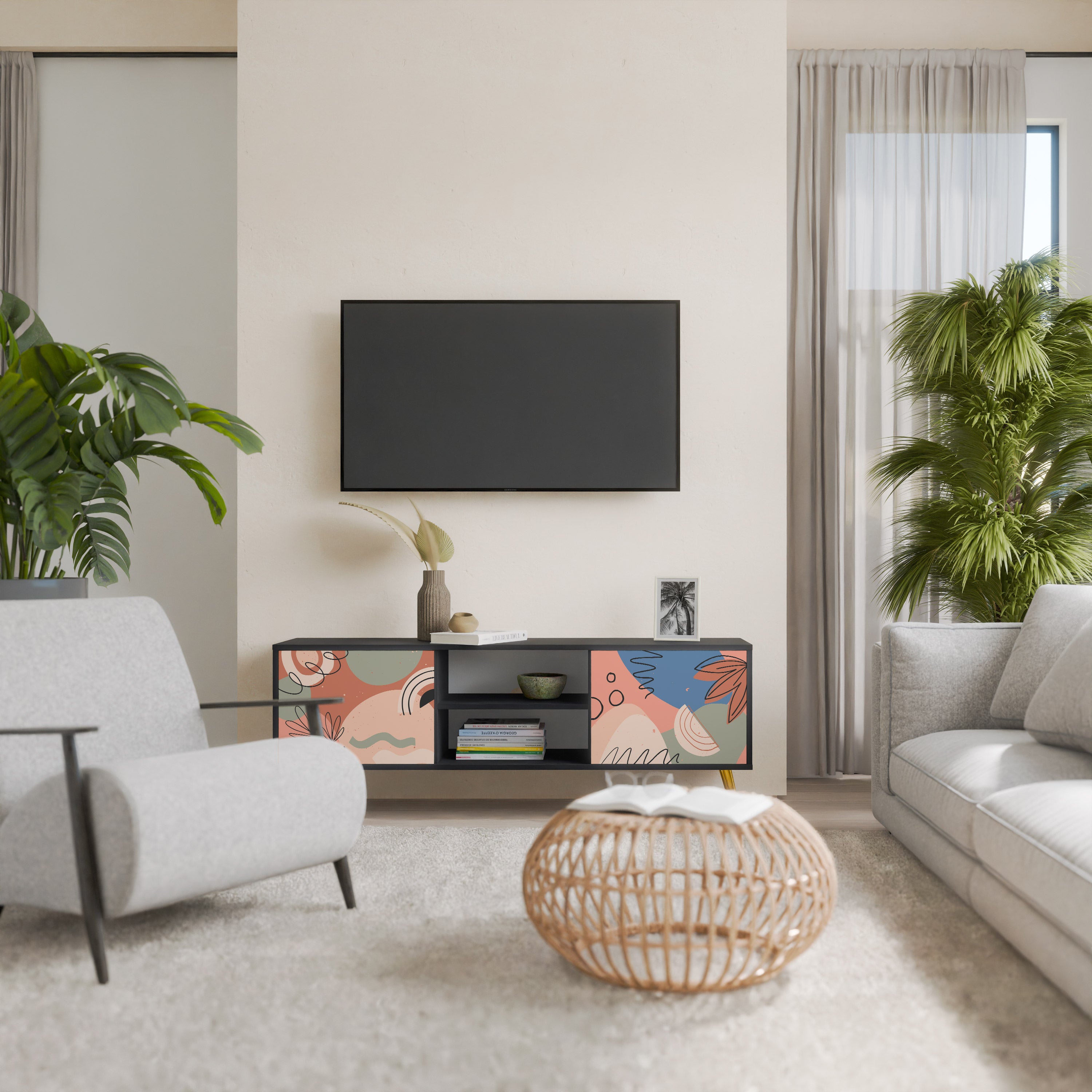 Mueble de TV PASTEL DESTINY de 2 puertas con acabado negro