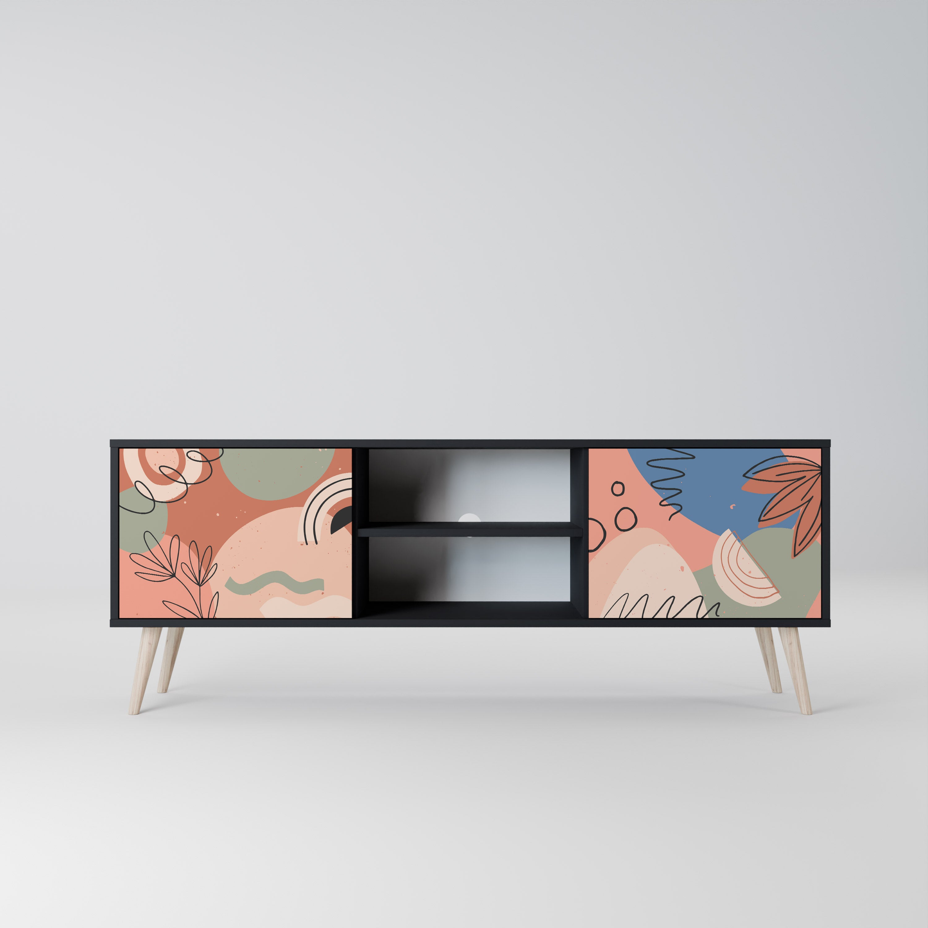 Mueble de TV PASTEL DESTINY de 2 puertas con acabado negro