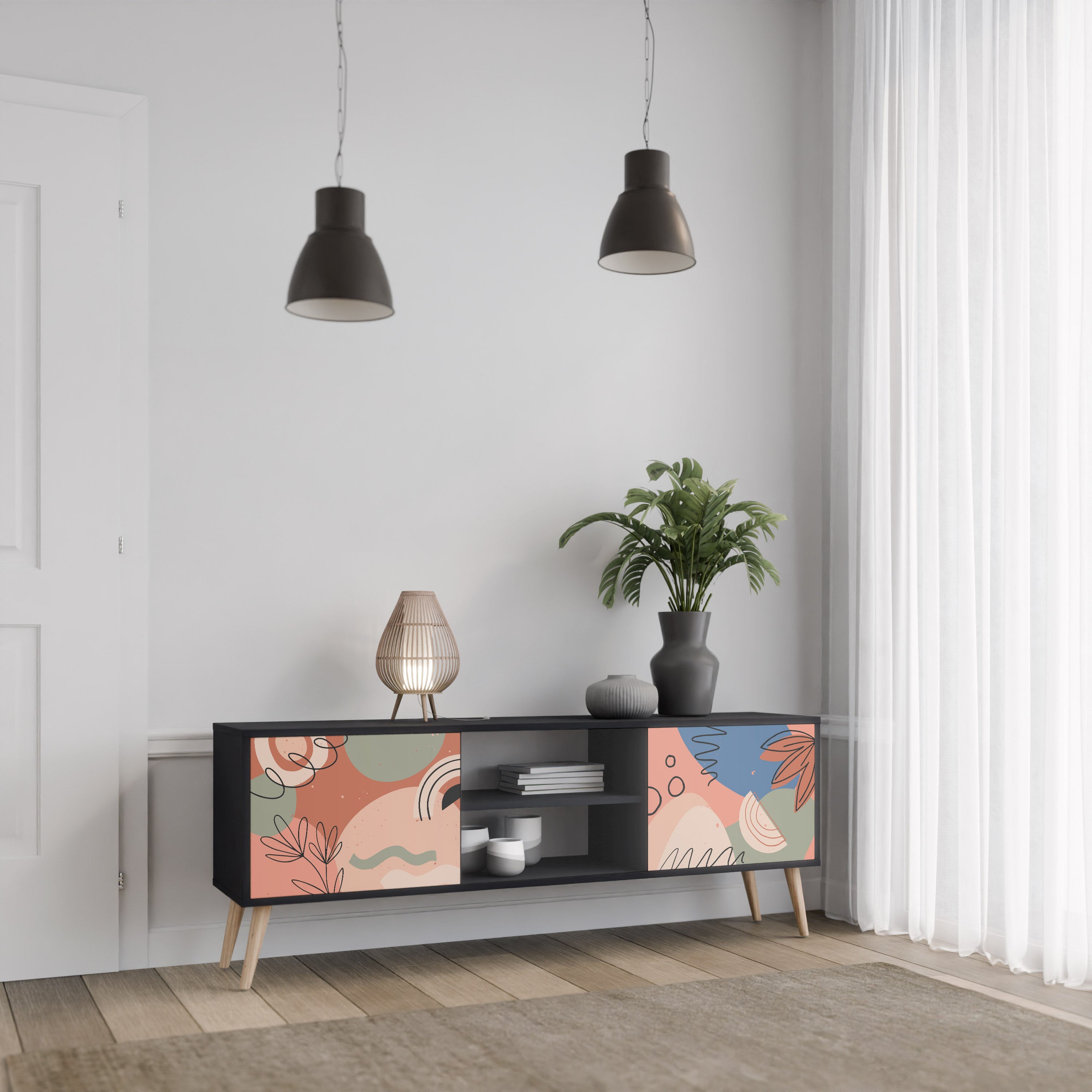 Mueble de TV PASTEL DESTINY de 2 puertas con acabado negro