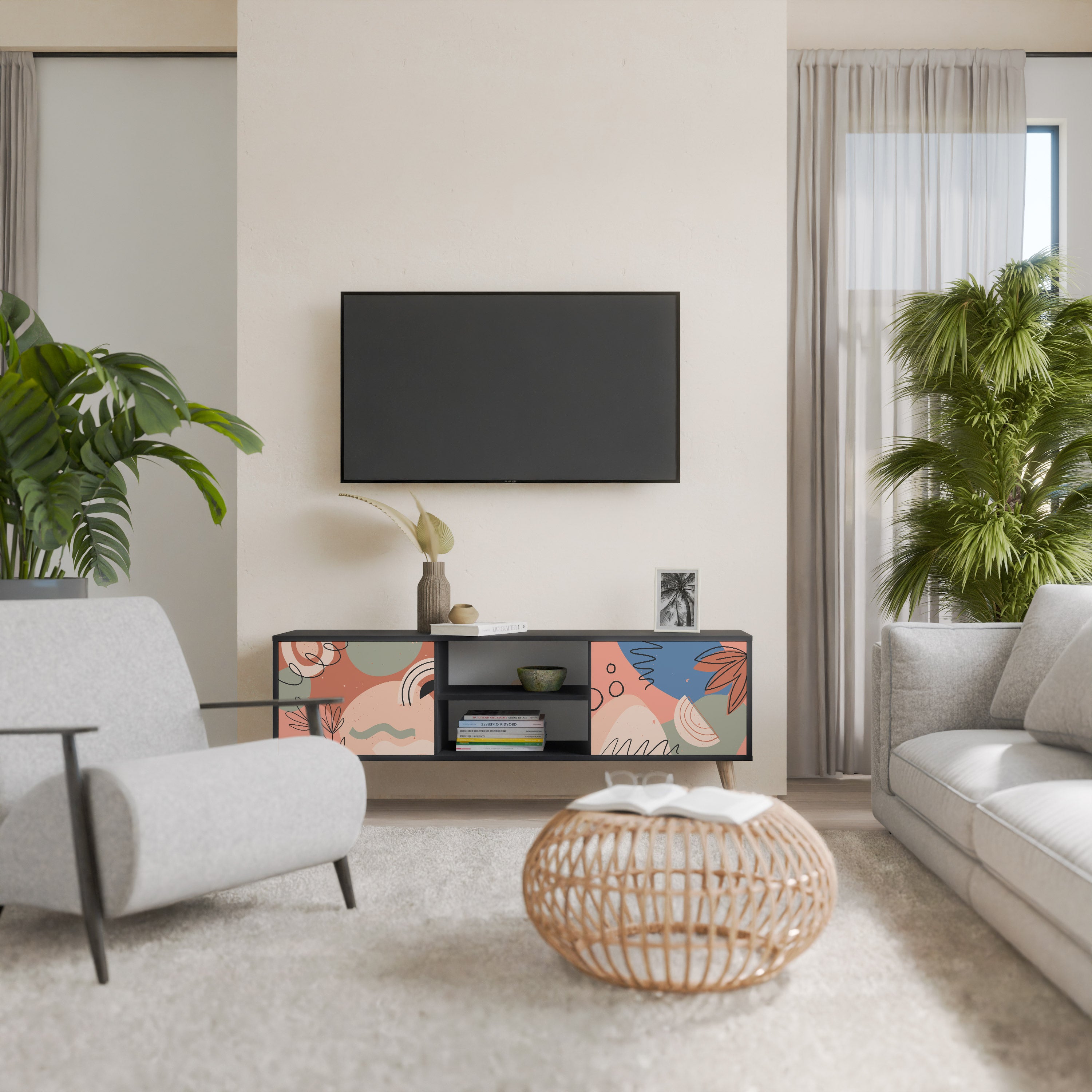 Mueble de TV PASTEL DESTINY de 2 puertas con acabado negro