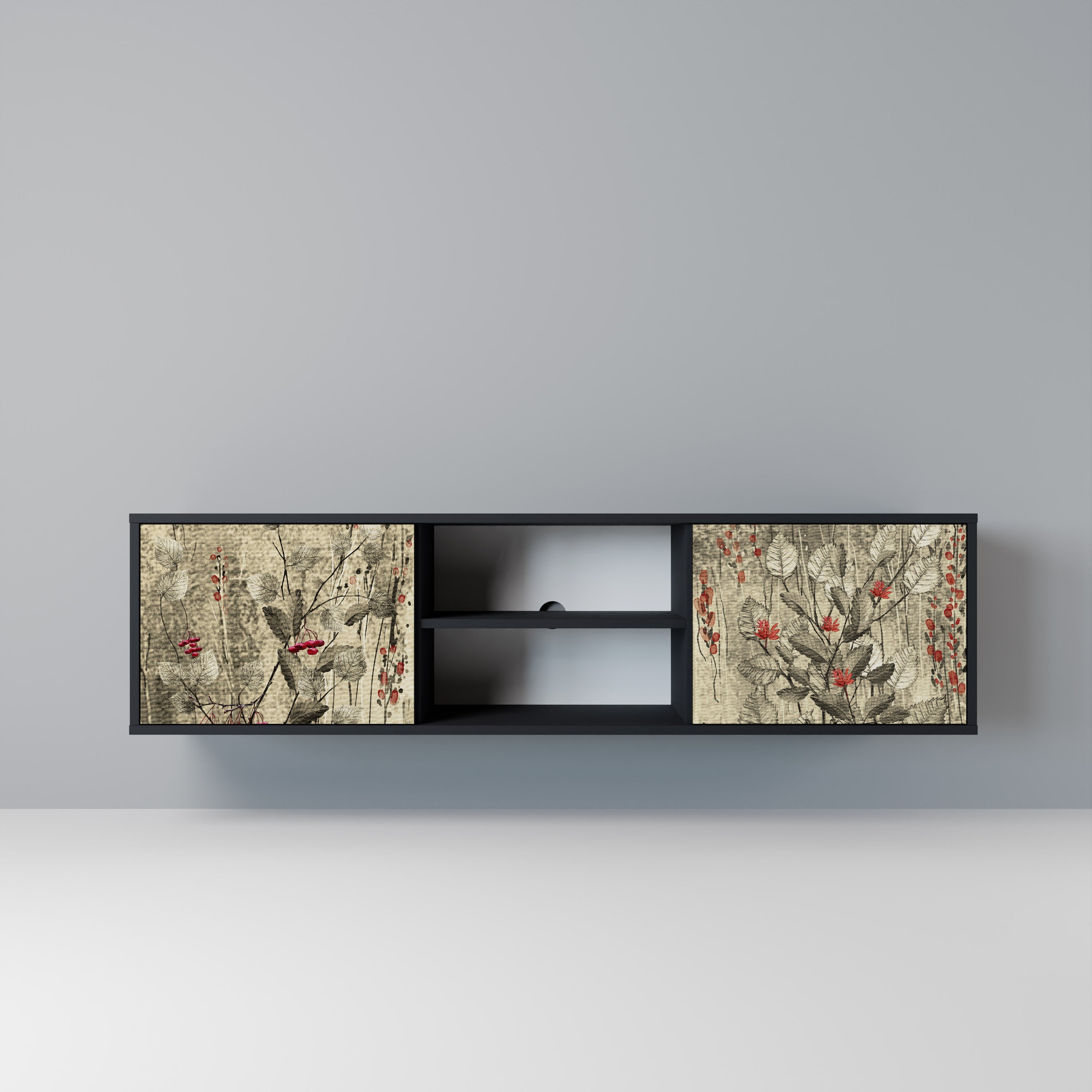 Mueble de TV de 2 puertas HERBAL GRACE con acabado negro